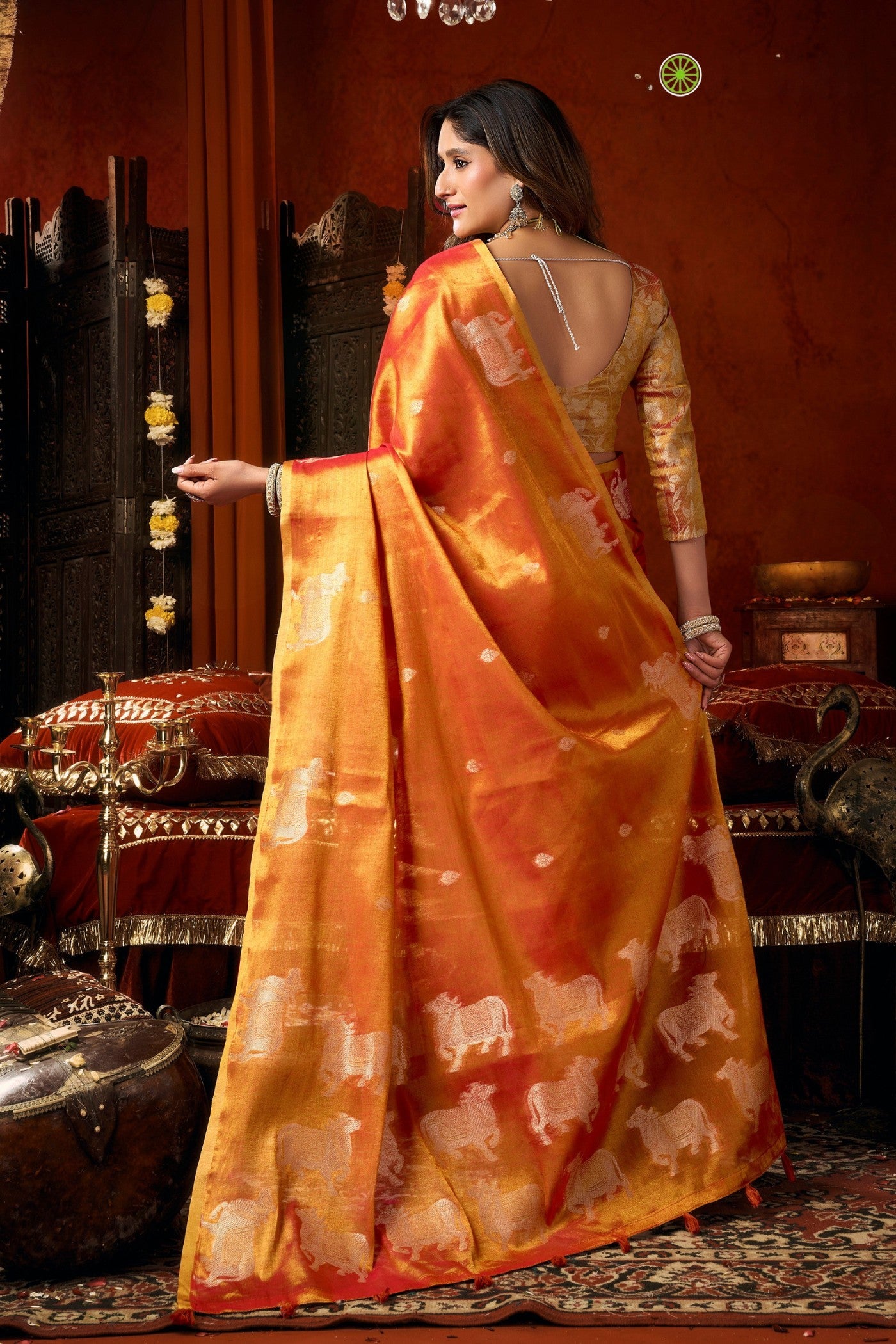Buy MySilkLove Vivid Orange Handloom Tissue Saree Online