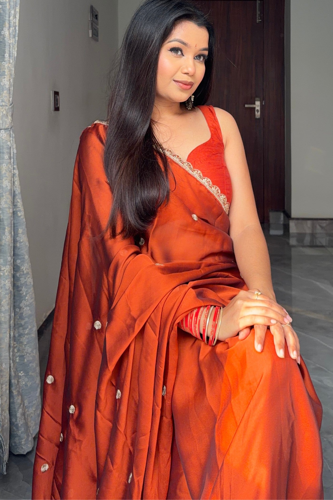 Buy MySilkLove Papaya Orange Georgette Partywear Saree Online