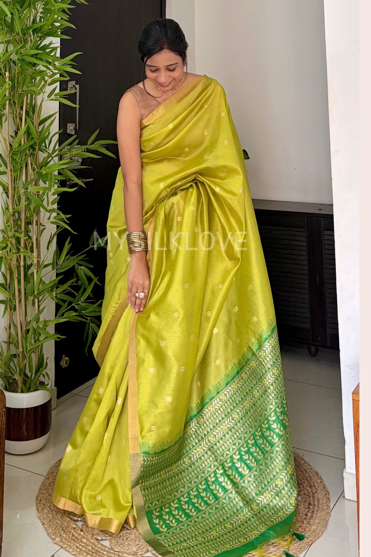Buy MySilkLove Spring Green Tussar Handloom Silk Saree Online