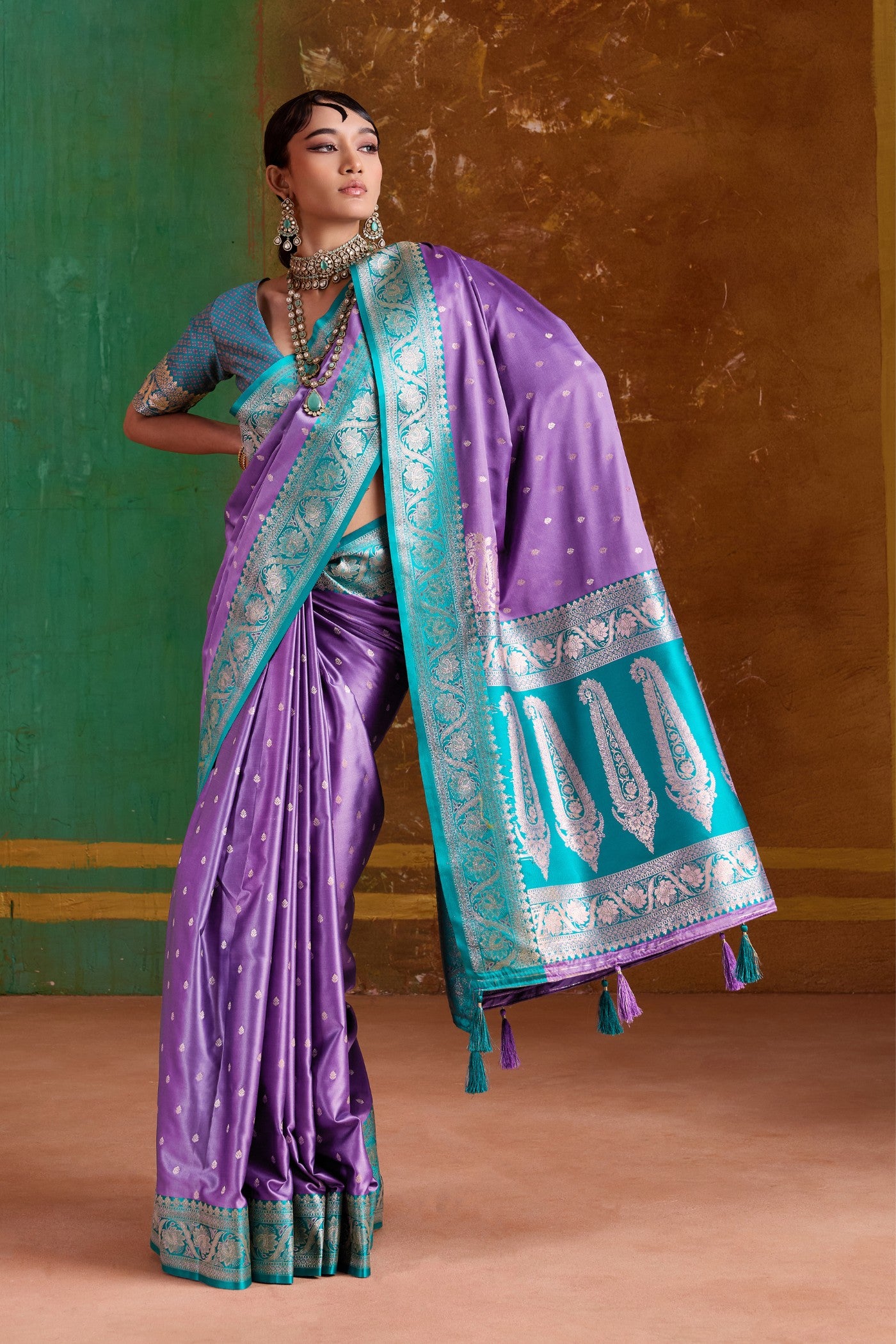 Buy MySilkLove Luster Purple Handloom Satin Silk Saree Online