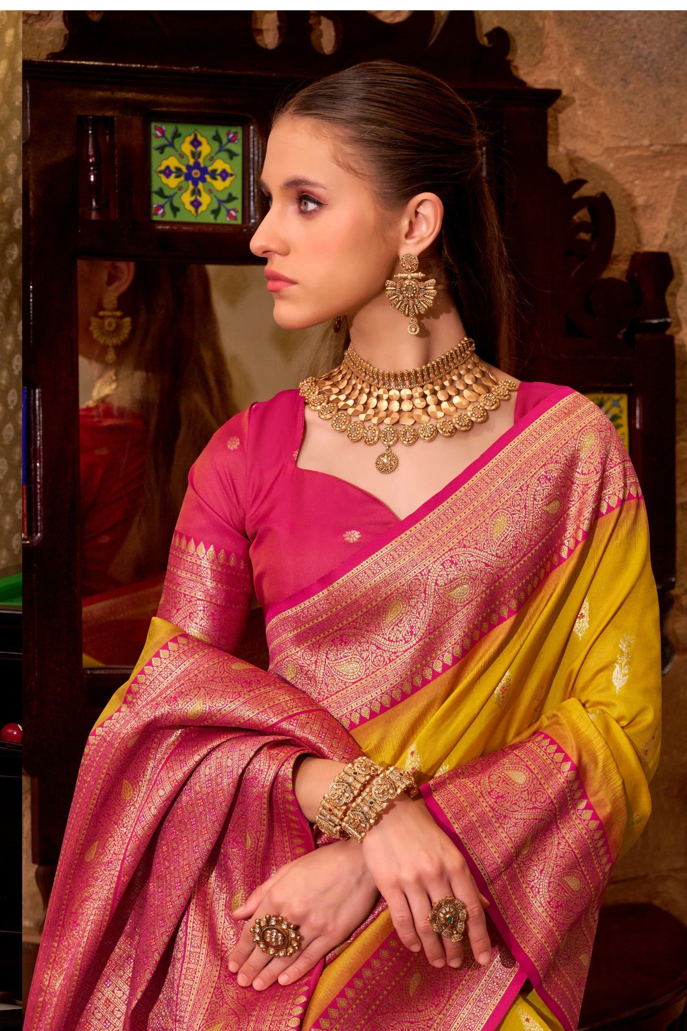 Buy MySilkLove Canary Yellow Woven Banarsi Saree Online