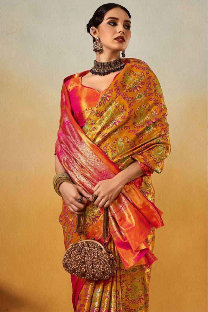 Buy MySilkLove Sunset Yellow Woven Kanjivaram Saree Online