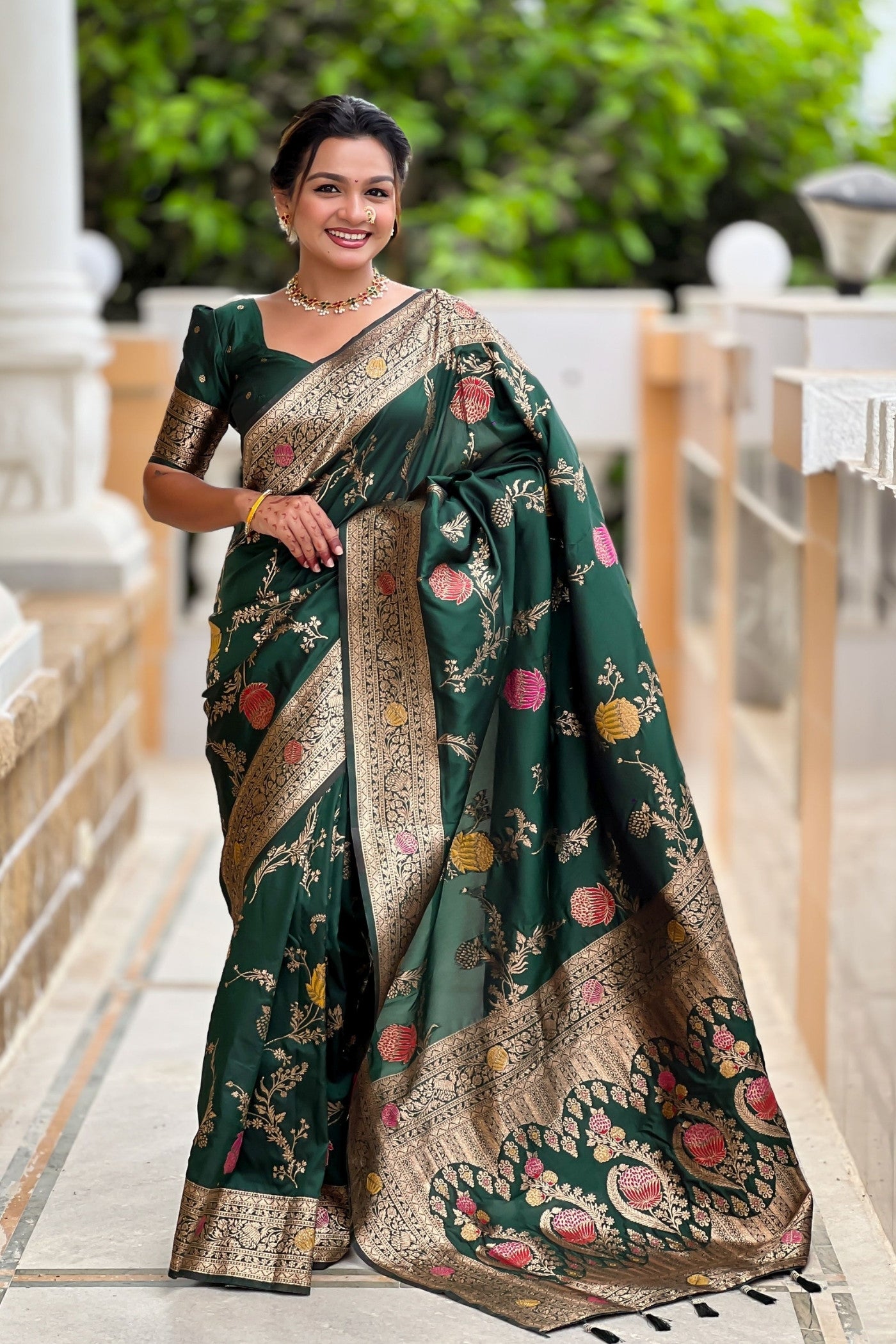 Buy MySilkLove Fern Green Woven Banarasi Saree Online