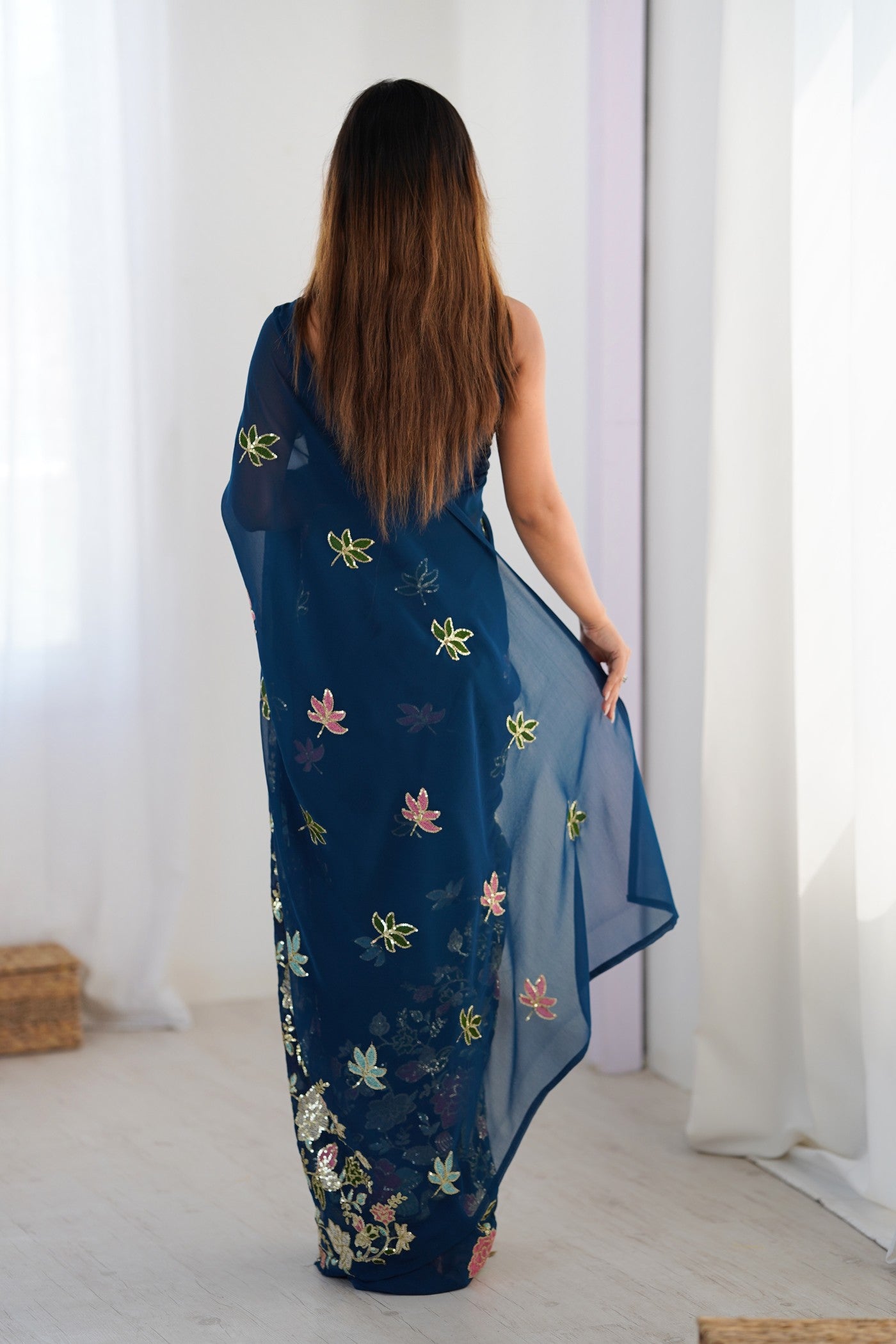 Buy MySilkLove Resolution Blue Georgette Partwaer Saree Online