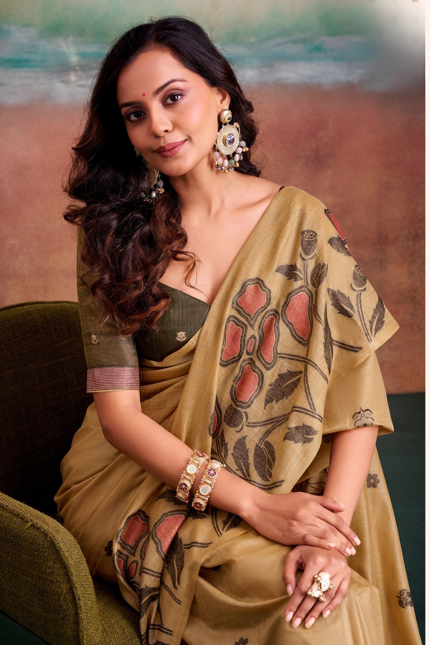 Buy MySilkLove Bistre Cream Handloom Modal Silk Saree Online