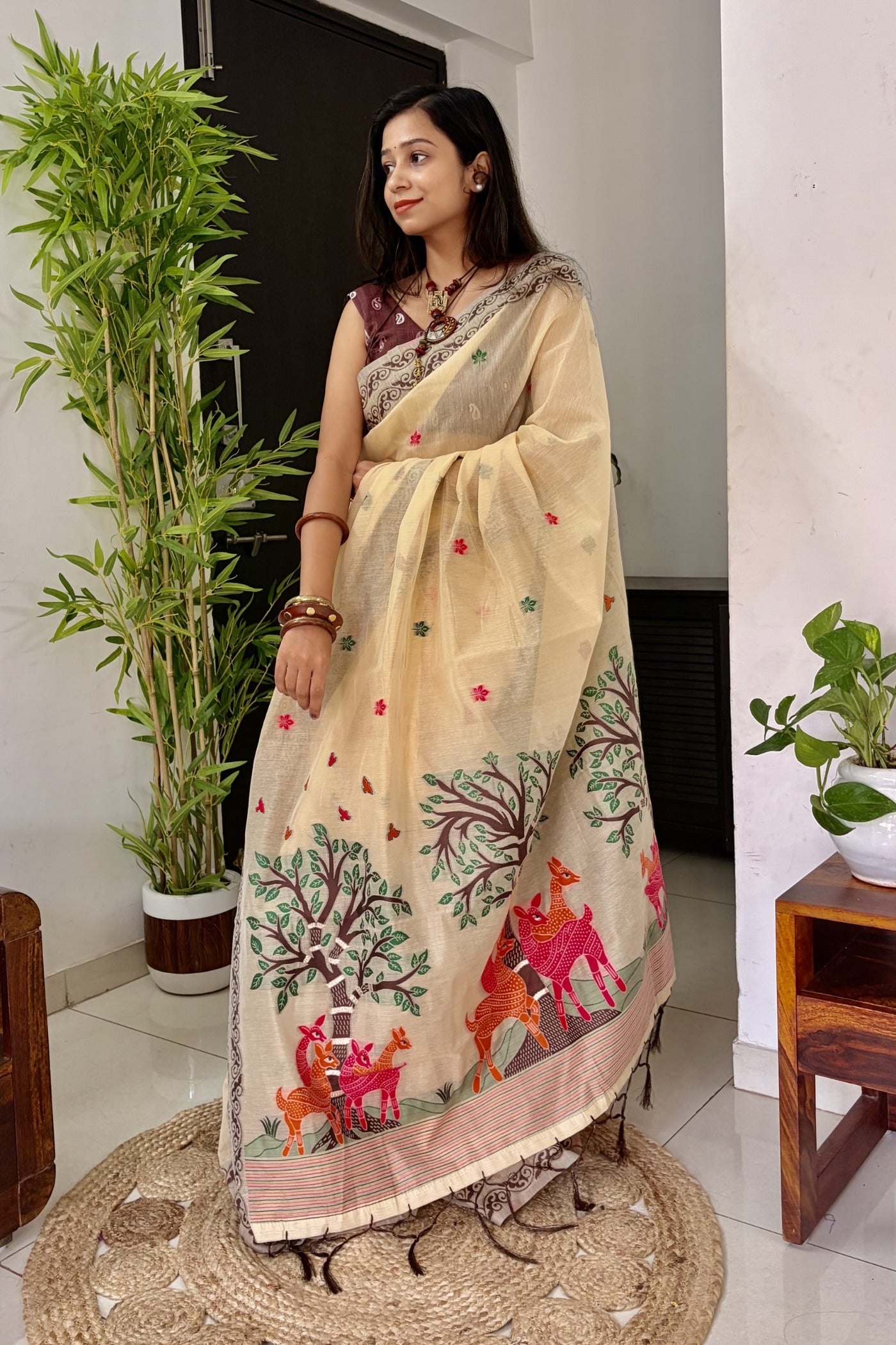 Buy MySilkLove Brandy Handloom Muga Cotton Saree Online