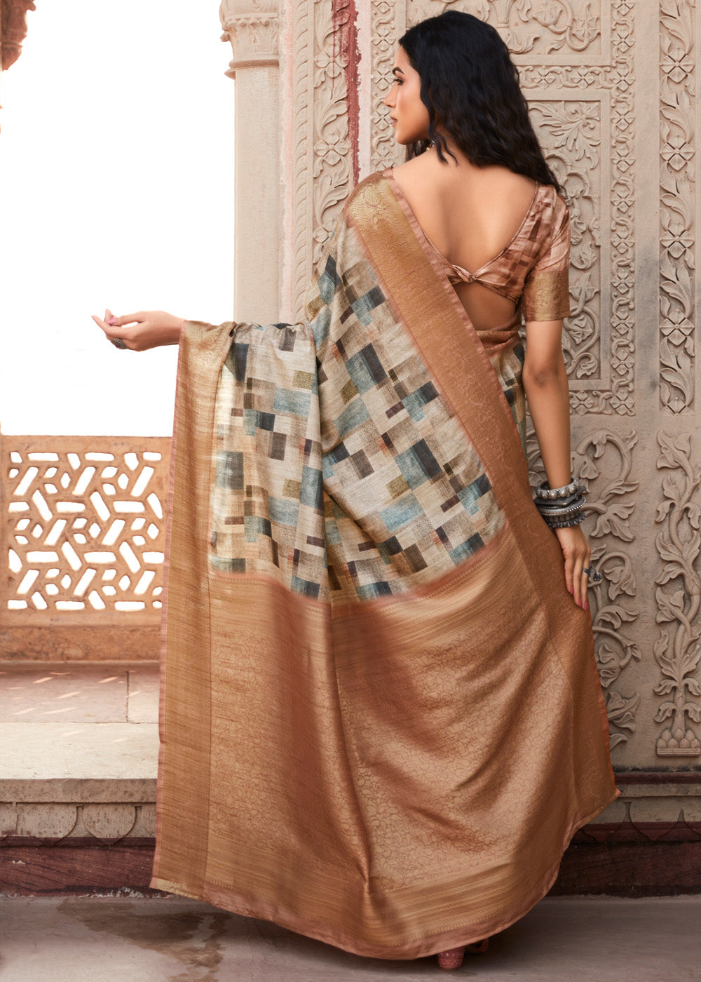 Buy MySilkLove Bone Cream and Handloom Banarasi Silk Saree Online