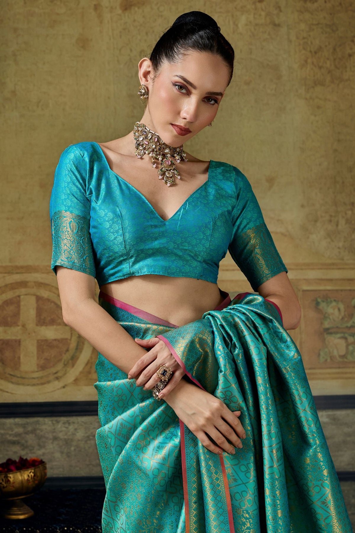 Buy MySilkLove Teal Blue Kanjivaram Handloom Saree Online