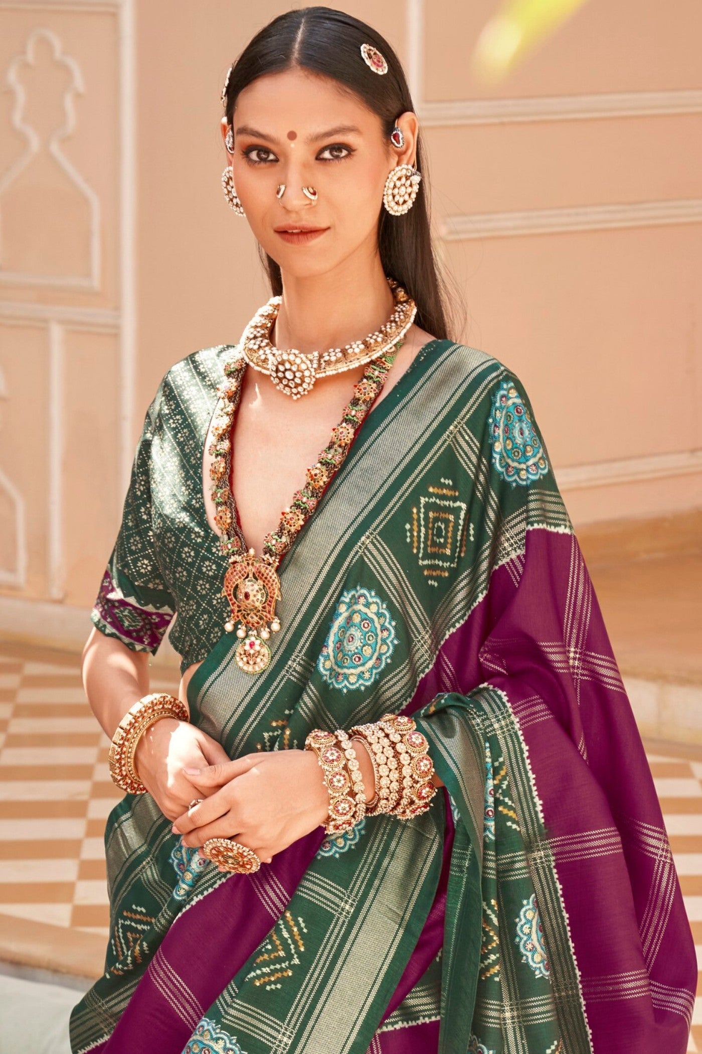 Buy MySilkLove Purple Berry and Green Printed Patola Saree Online