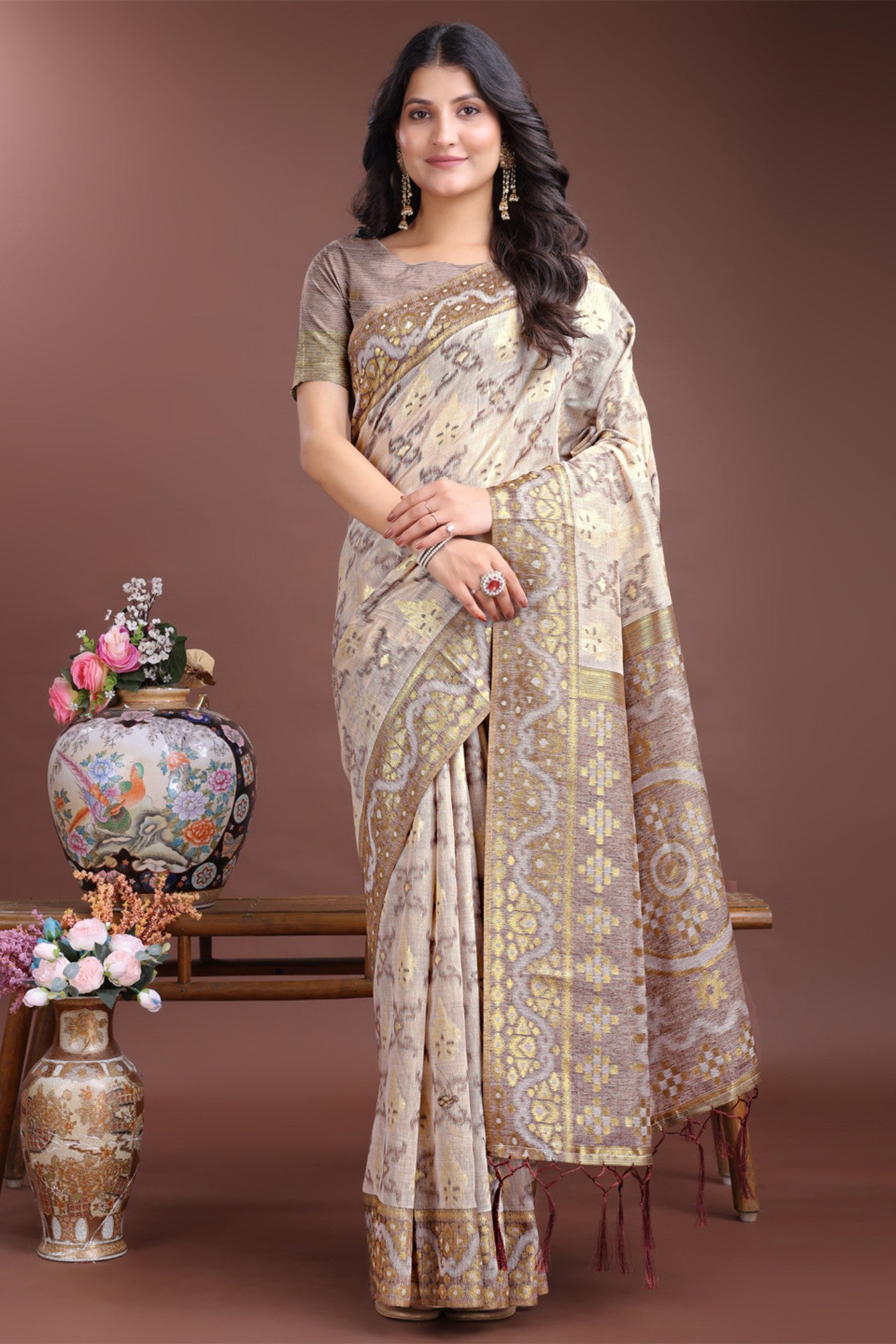 Buy MySilkLove Shark Grey Linen Cotton Saree Online