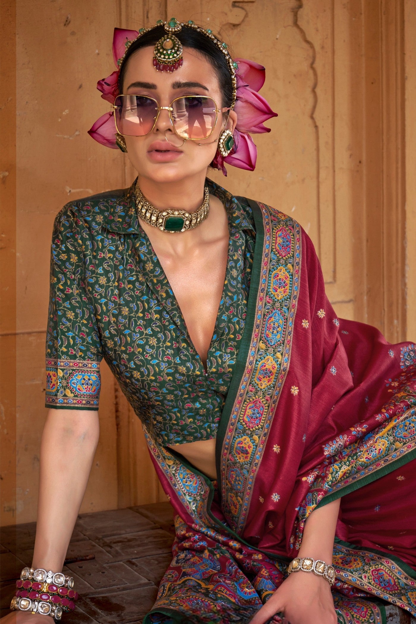 MySilkLove Scarlet Red Printed Banarasi Saree