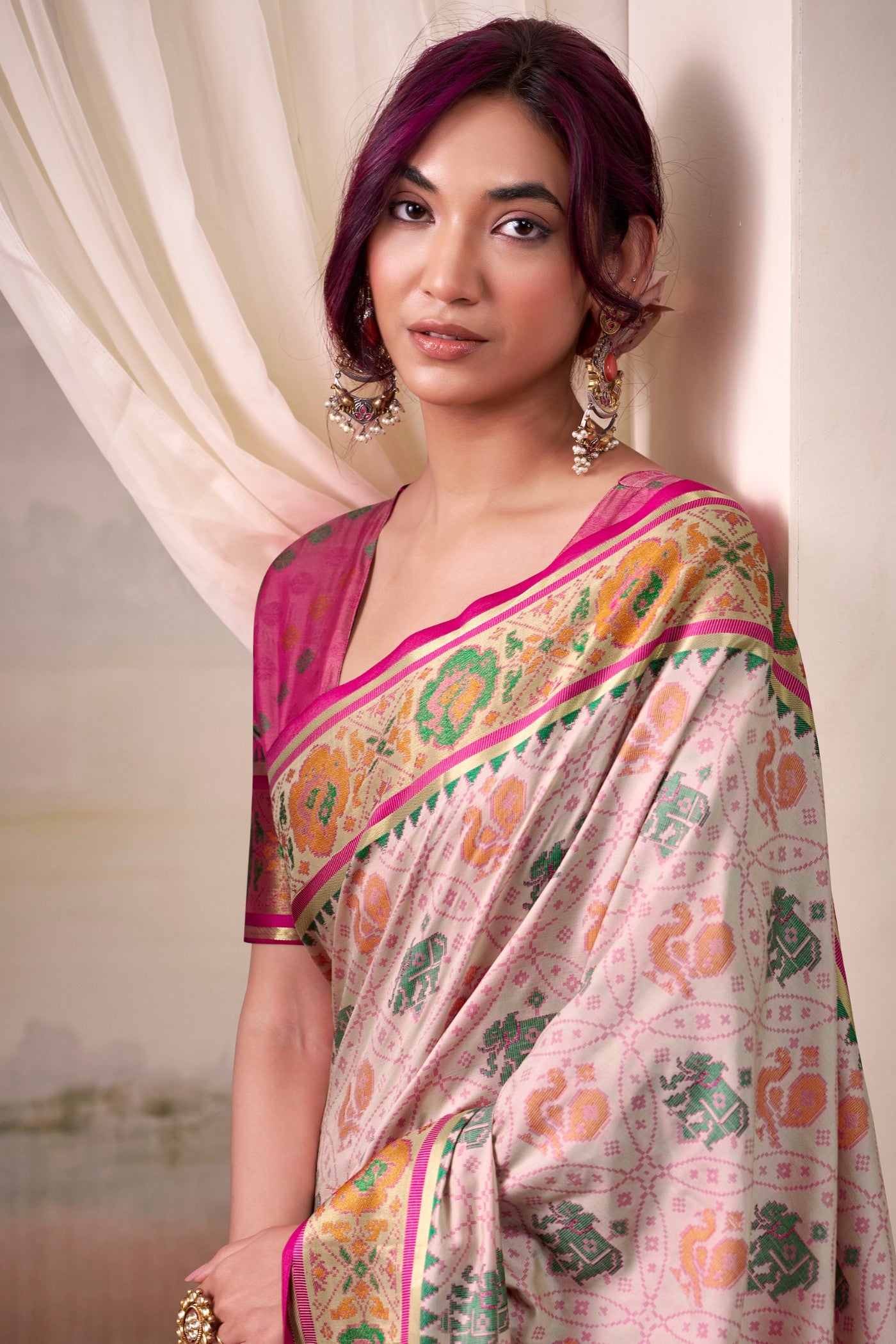 MySilkLove Daisy Cream Woven Patola Silk Saree