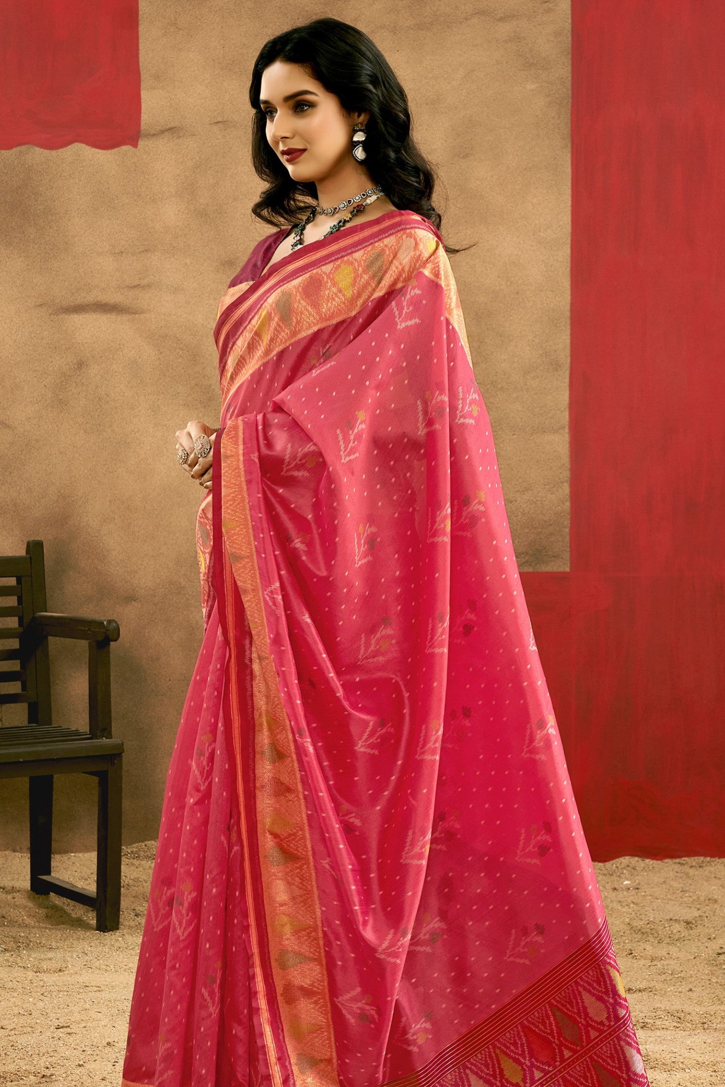 Buy MySilkLove Carnation Pink Patola Handloom Saree Online