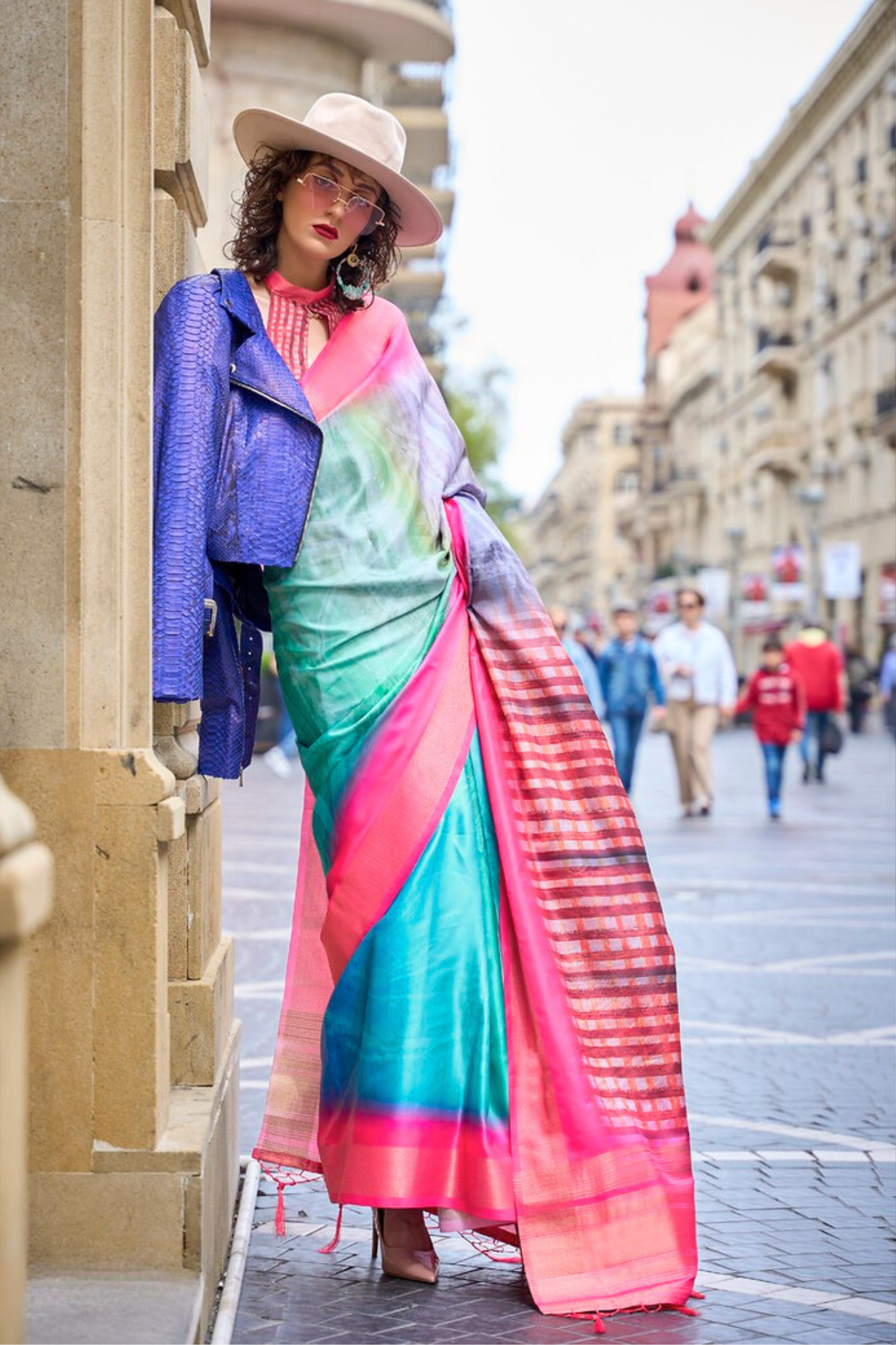 Buy MySilkLove Ming Blue and Pink Handloom Gaji Silk Saree Online