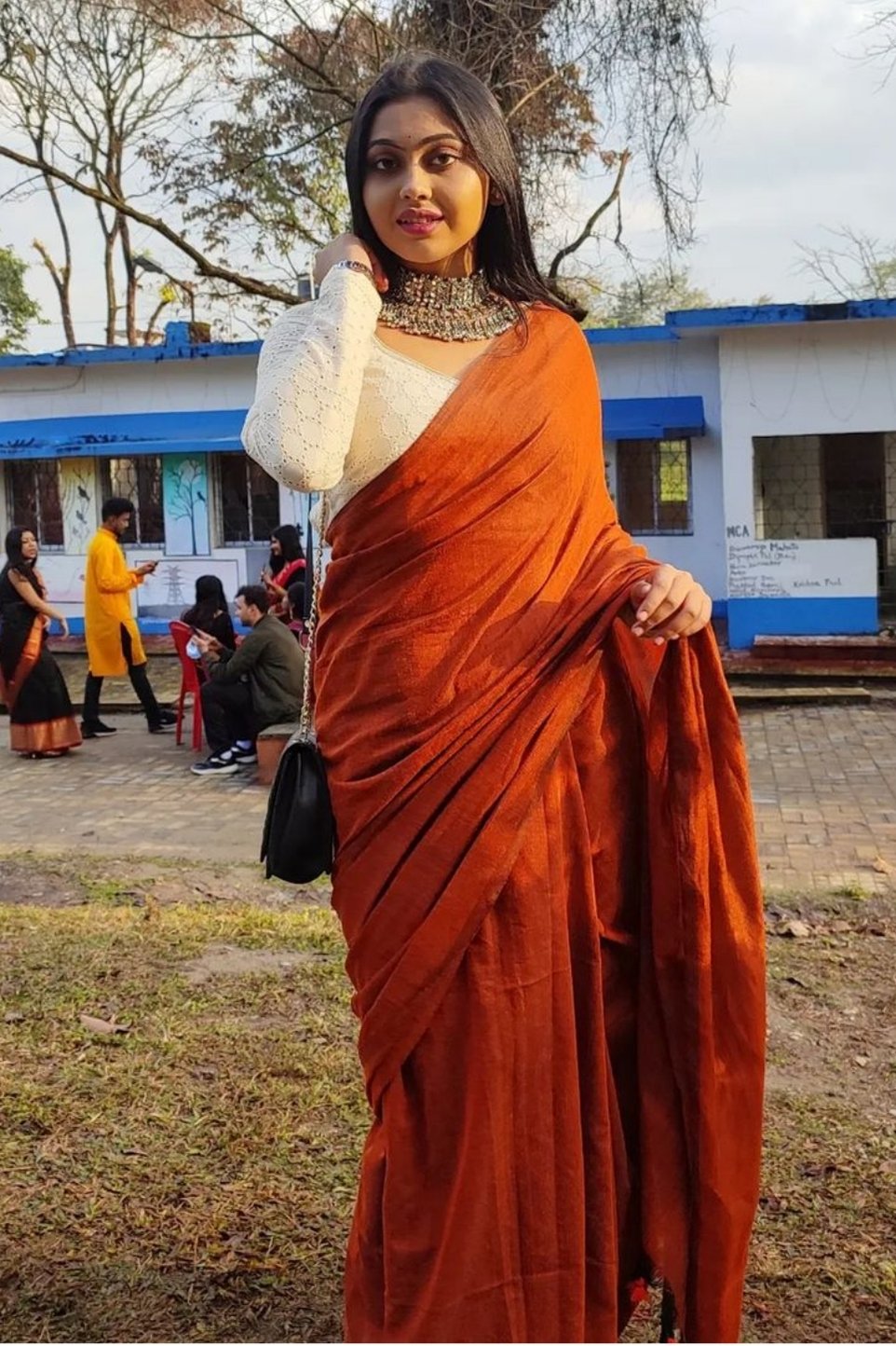 Buy MySilkLove Tang Orange Cotton Plain Handloom Saree Online