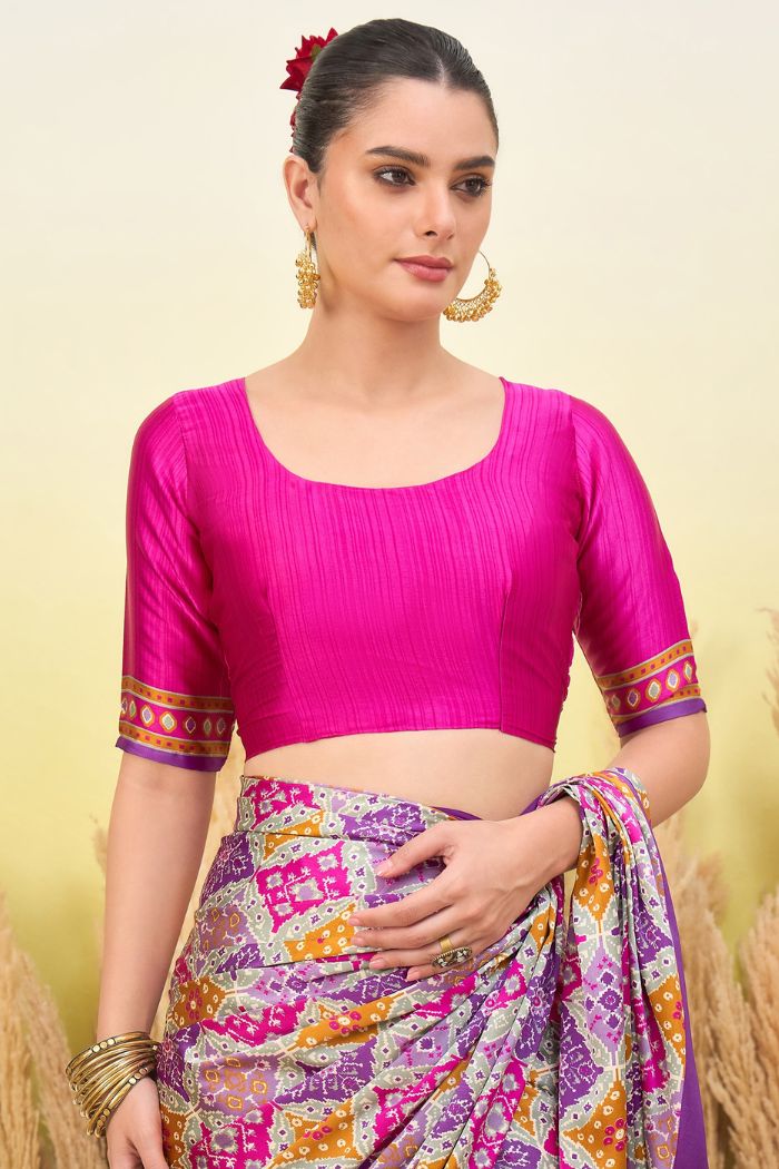 Buy MySilkLove Periwinkle Purple Patola Printed Satin Crepe Silk Saree Online