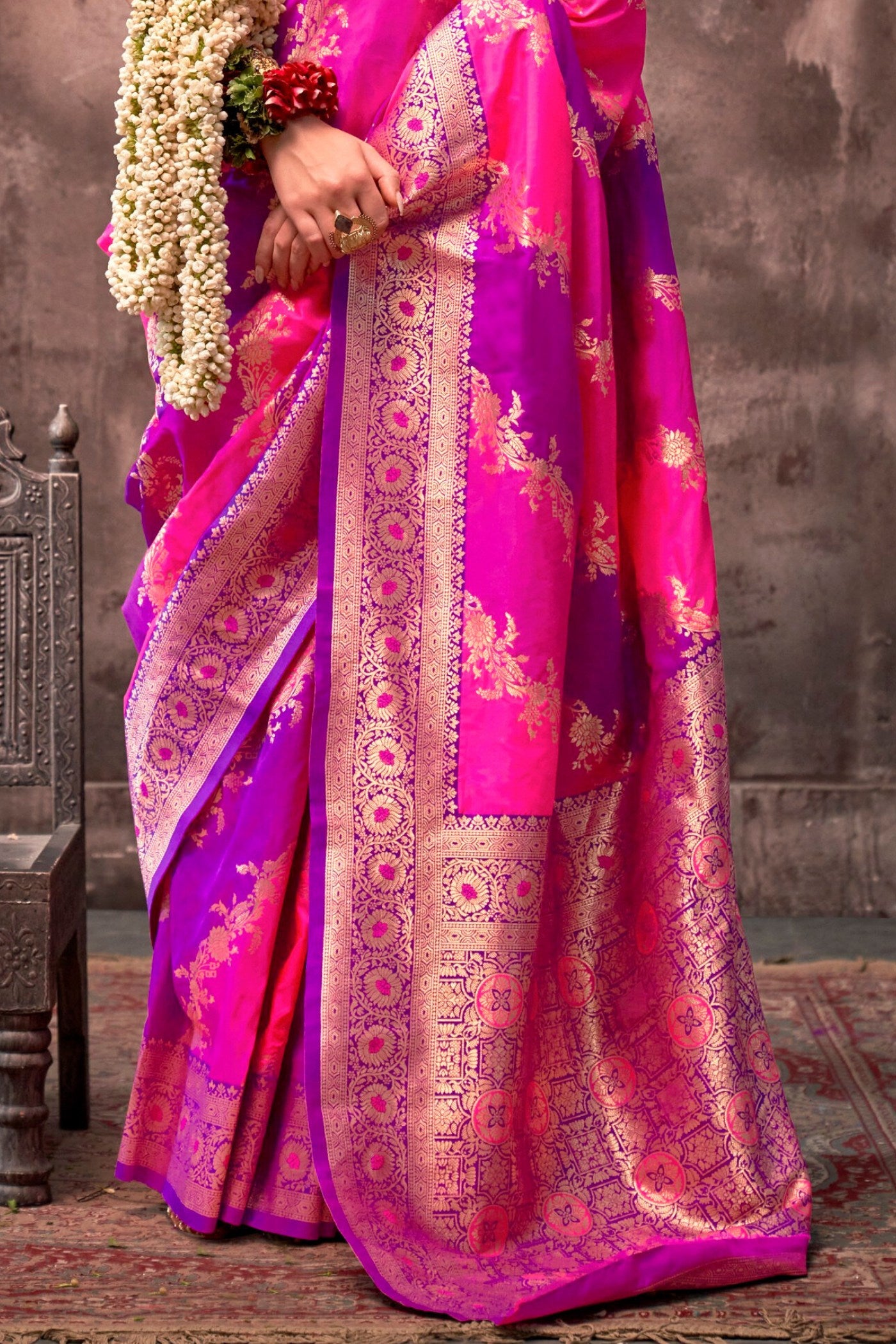 Buy MySilkLove Frostbite Pink and Purple Rangkaat Handloom Banarasi Saree Online