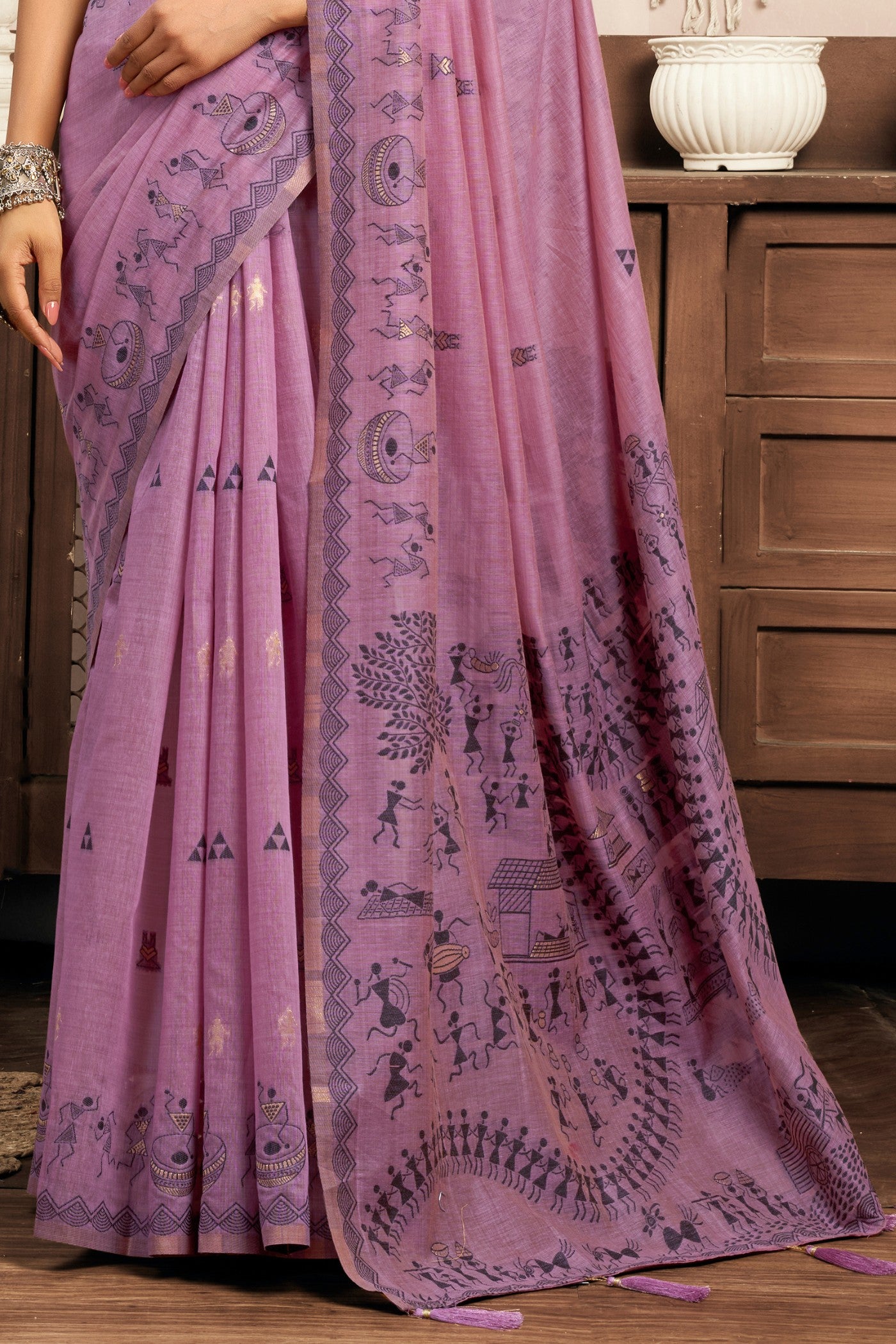 Buy MySilkLove Heliotrope Purple Woven Modal Cotton Saree Online