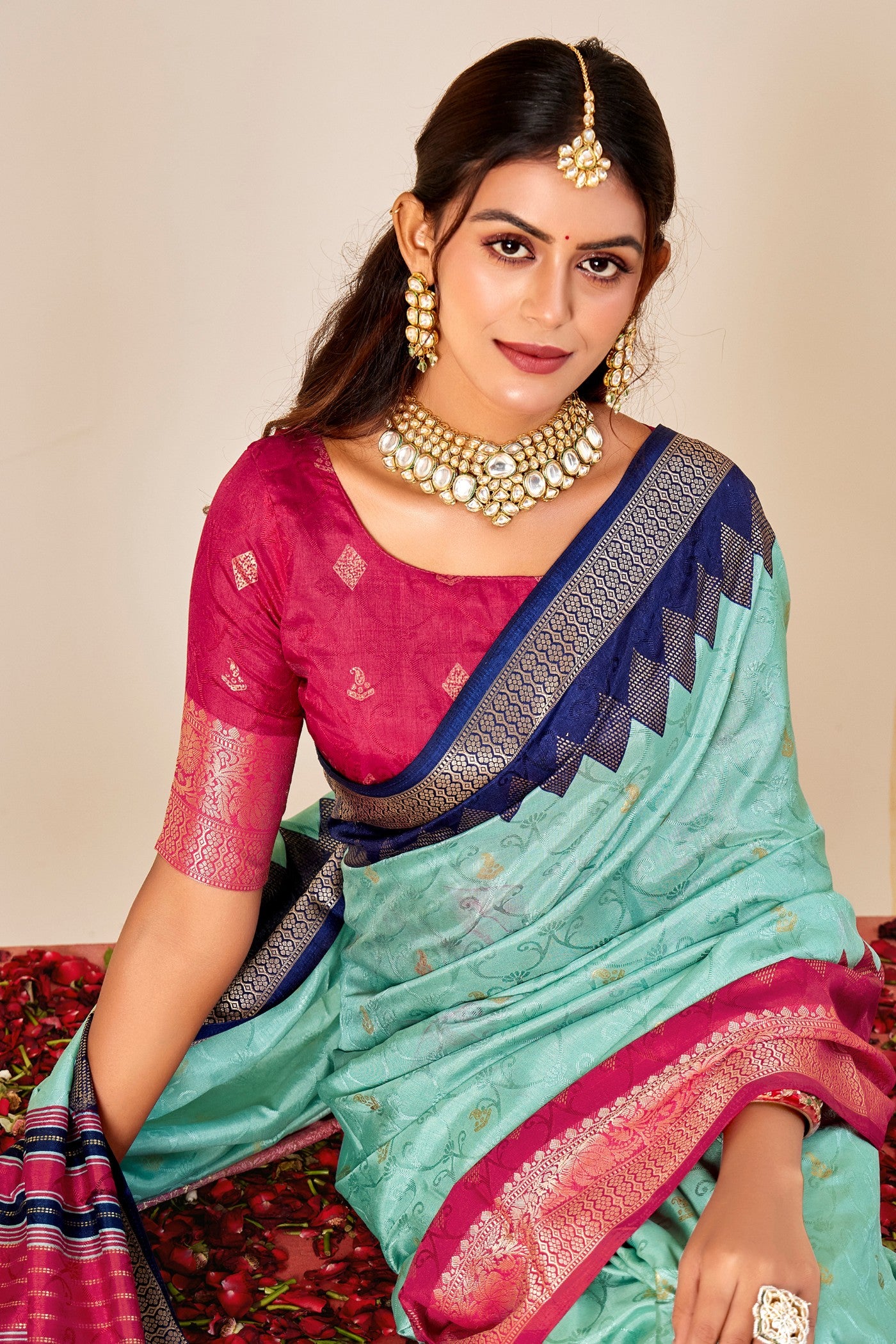 MySilkLove Sky Blue Tussar Printed Silk Saree