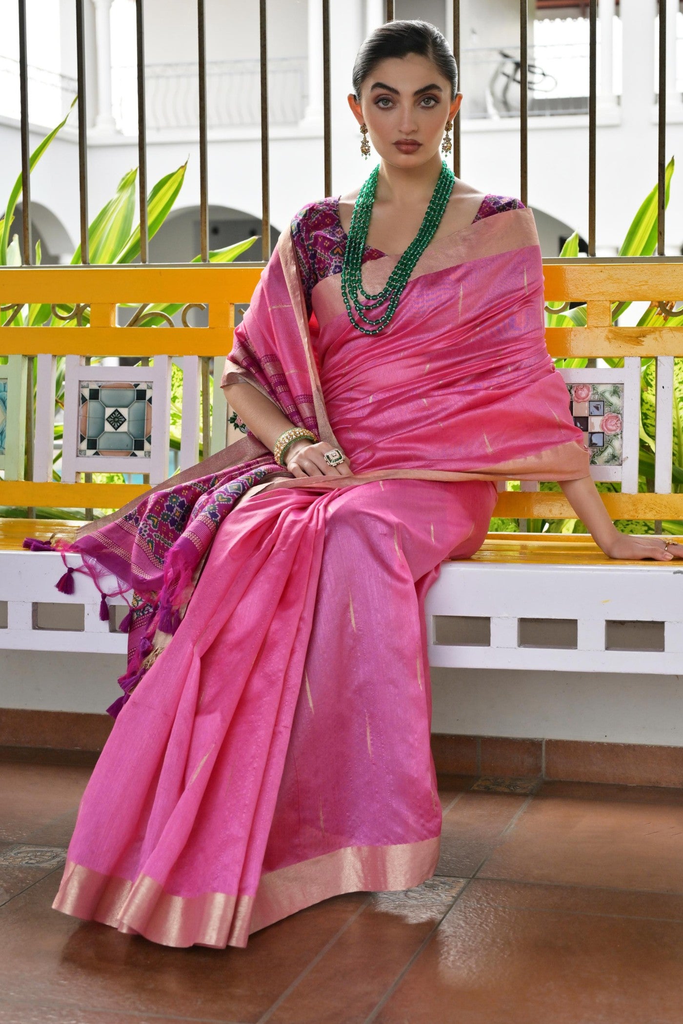 Buy MySilkLove Rosy Pink Meenakari Woven Patola Saree Online