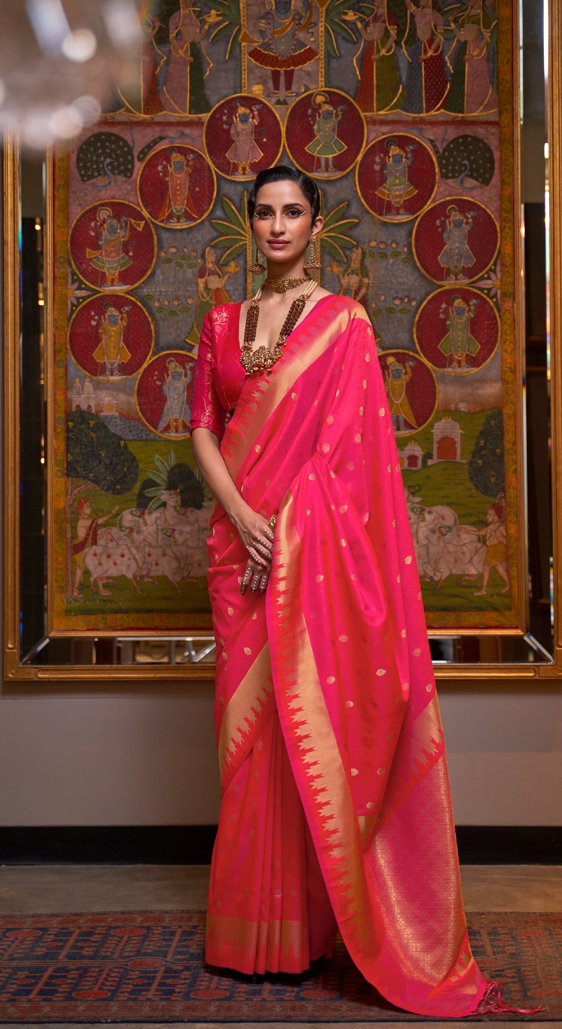 Buy MySilkLove Amaranth Pink Banarasi Handloom Woven Silk Saree Online