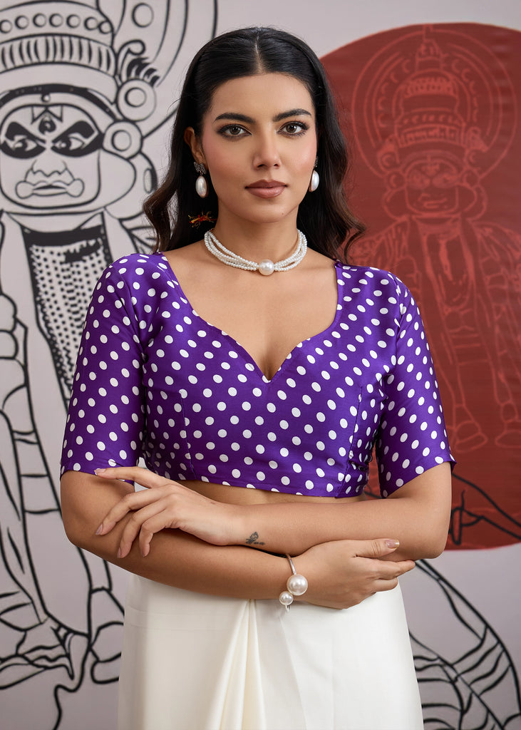 Buy MySilkLove Grape Purple and White Printed Satin Crepe Silk Saree Online