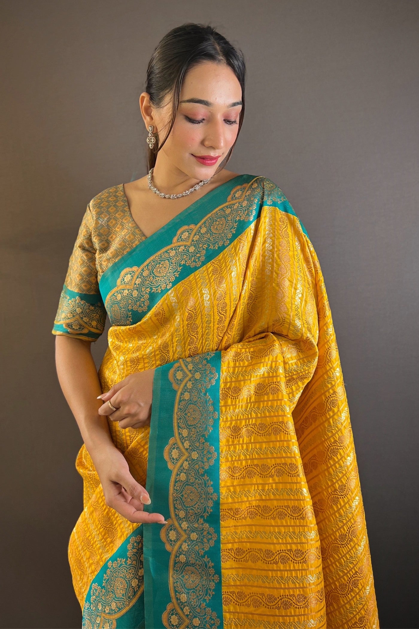 Buy MySilkLove Dixie Yellow Zari Woven Banarasi Saree Online