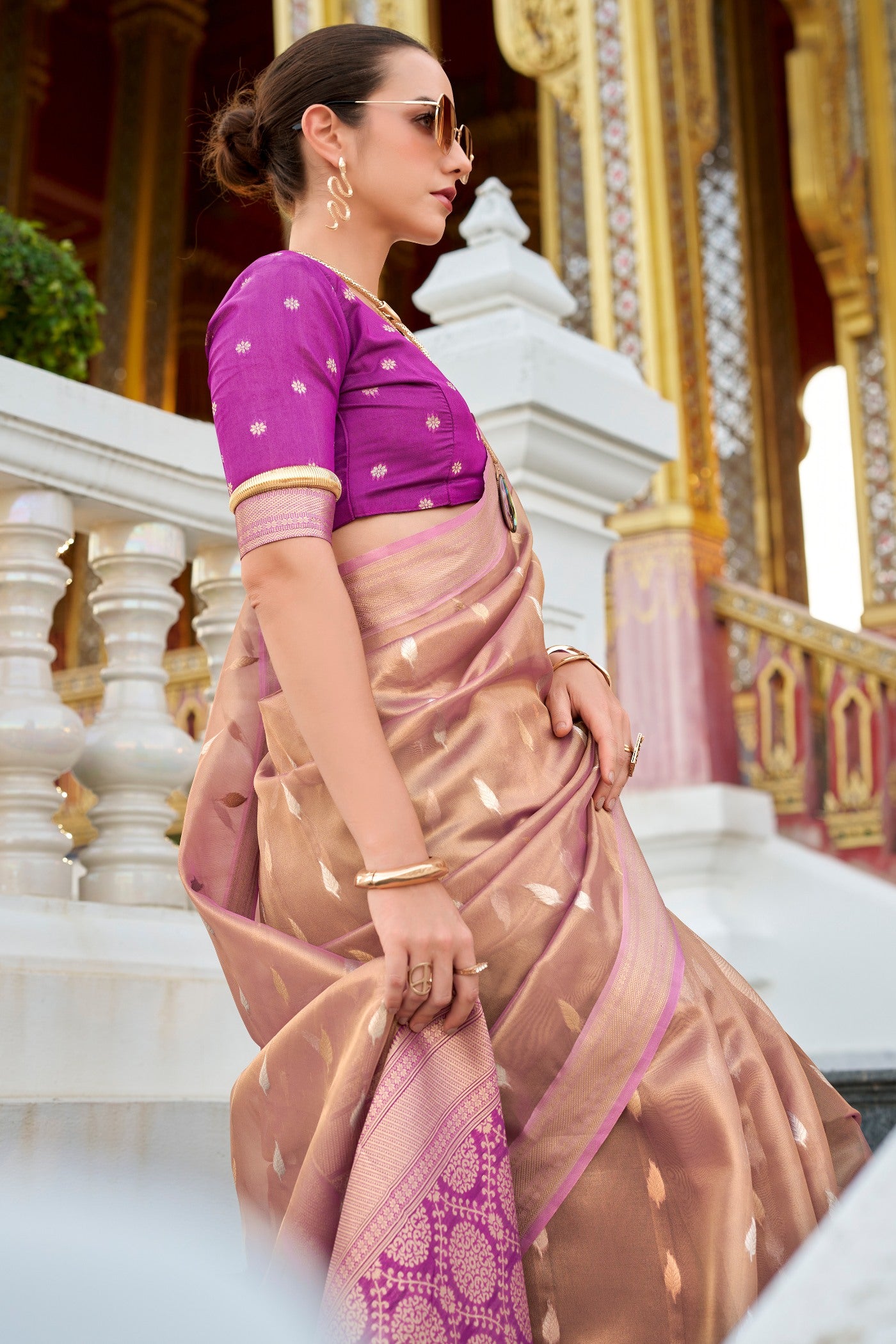 MySilkLove Petite Orchid Peach Tissue Silk Saree