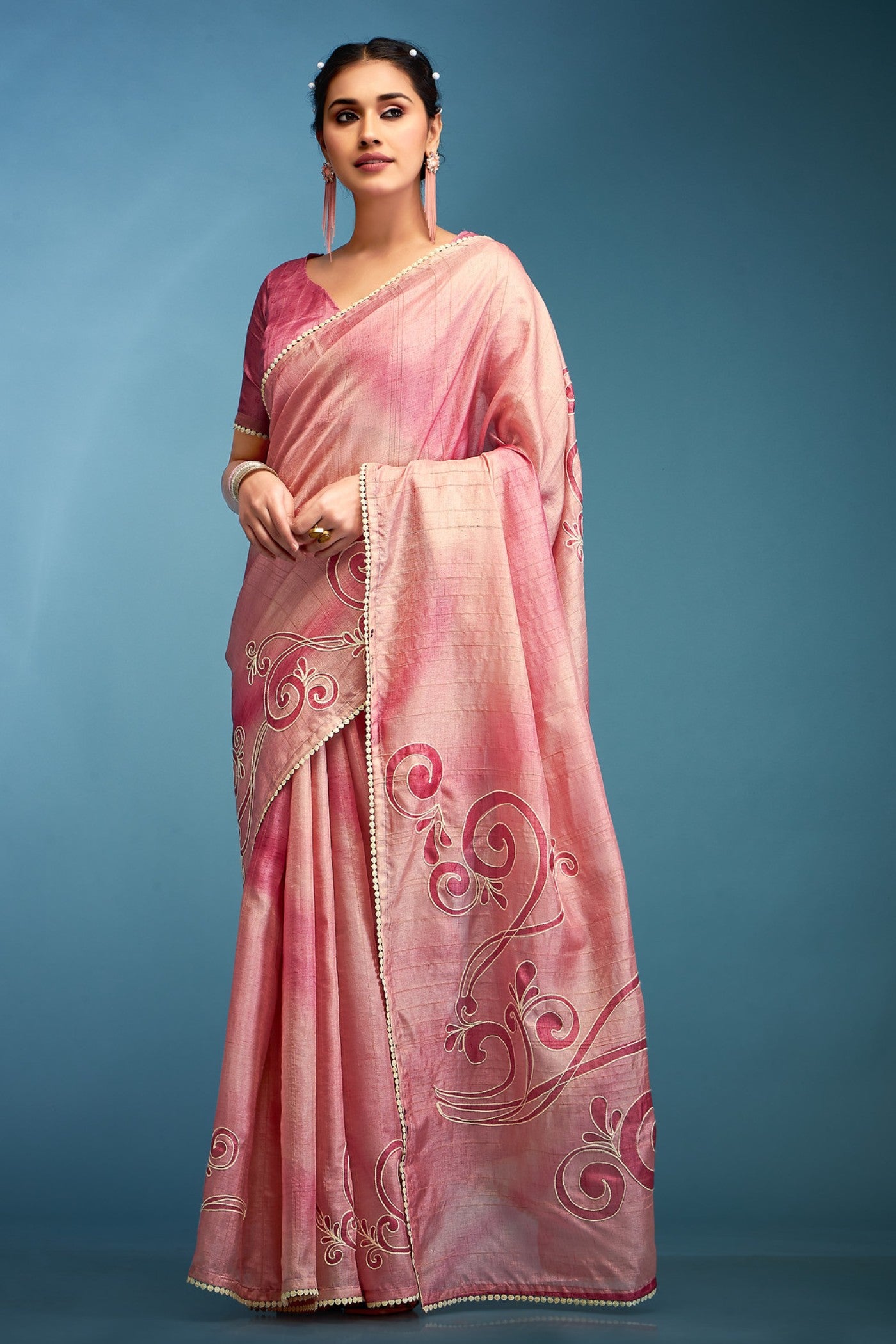 Buy MySilkLove Peony Pink Designer Tussar Silk Saree Online