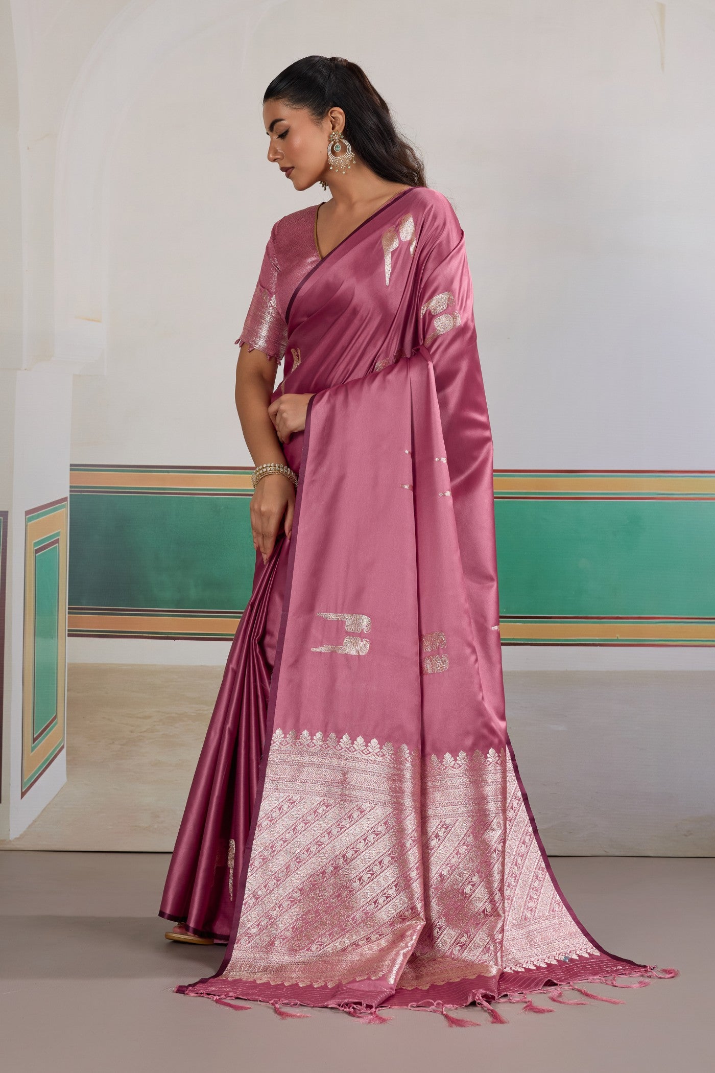 Buy MySilkLove Amaranth Pink Handloom Satin Soft Silk Saree Online
