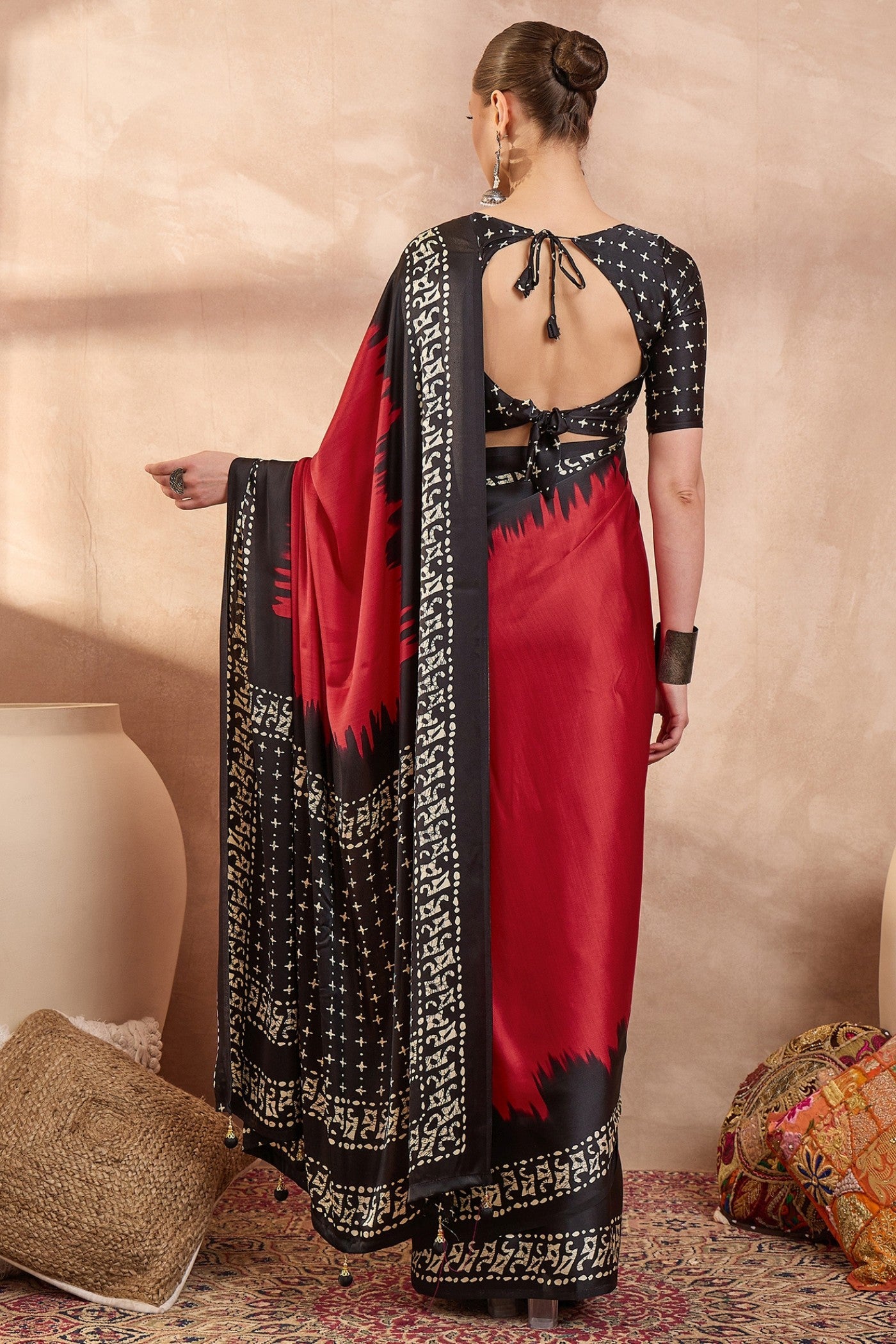 Buy MySilkLove Chili Red Printed Satin Crepe Silk Saree Online