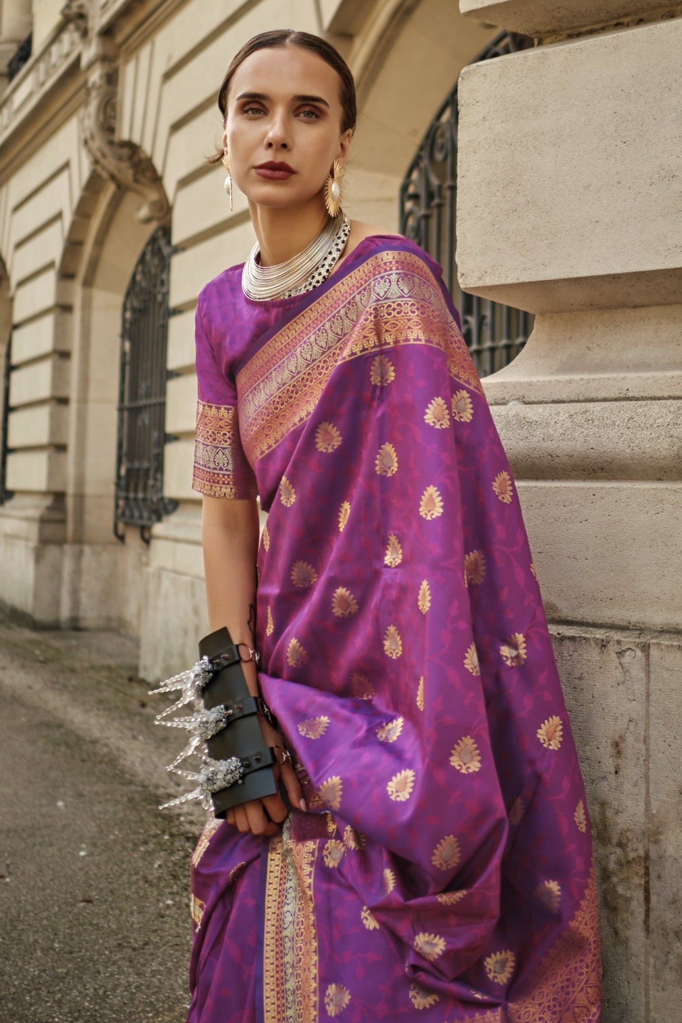 Buy MySilkLove Brinjal Purple Banarasi Handloom Saree Online