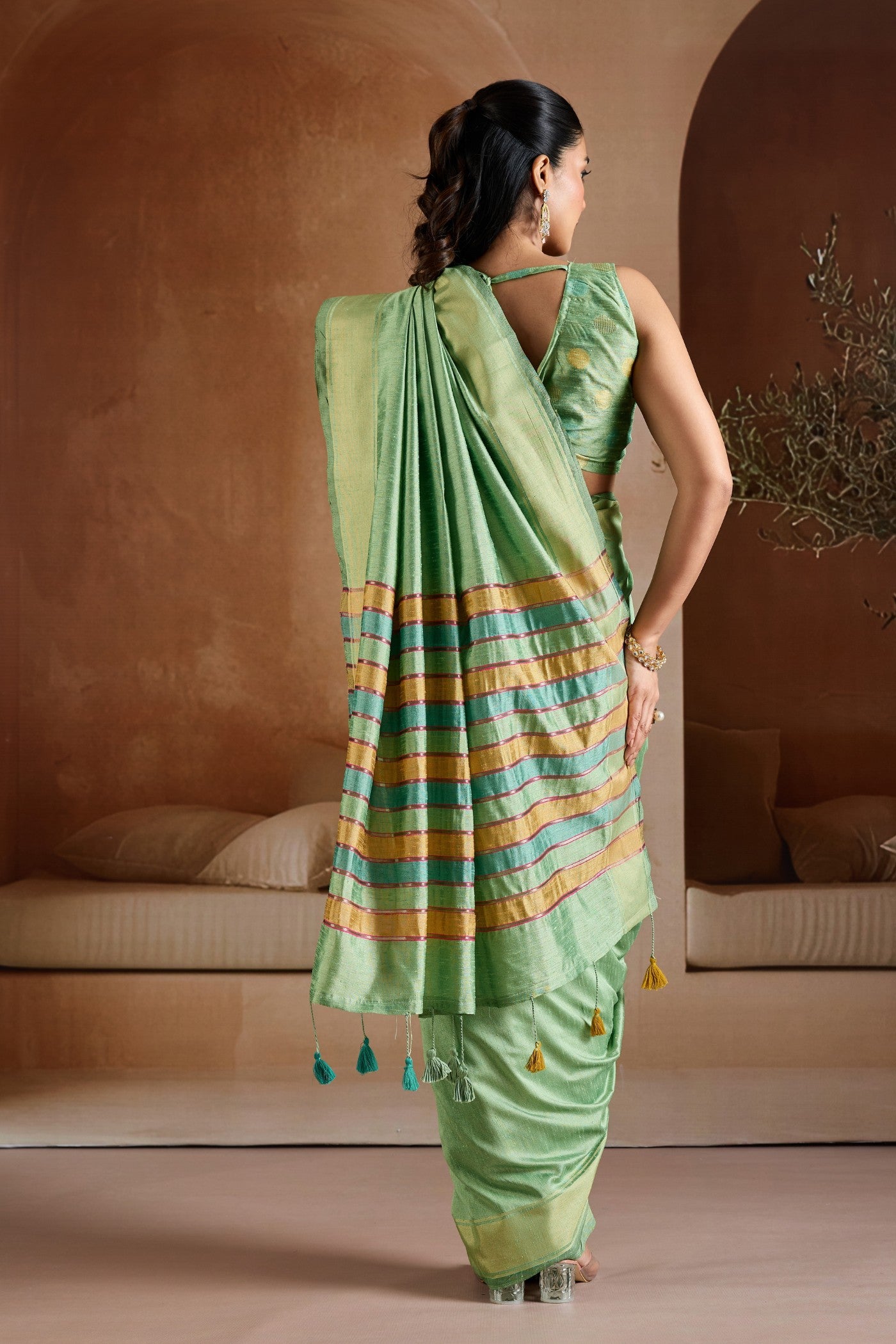 Buy MySilkLove Pista Green Handloom Bhagalpuri Saree Online
