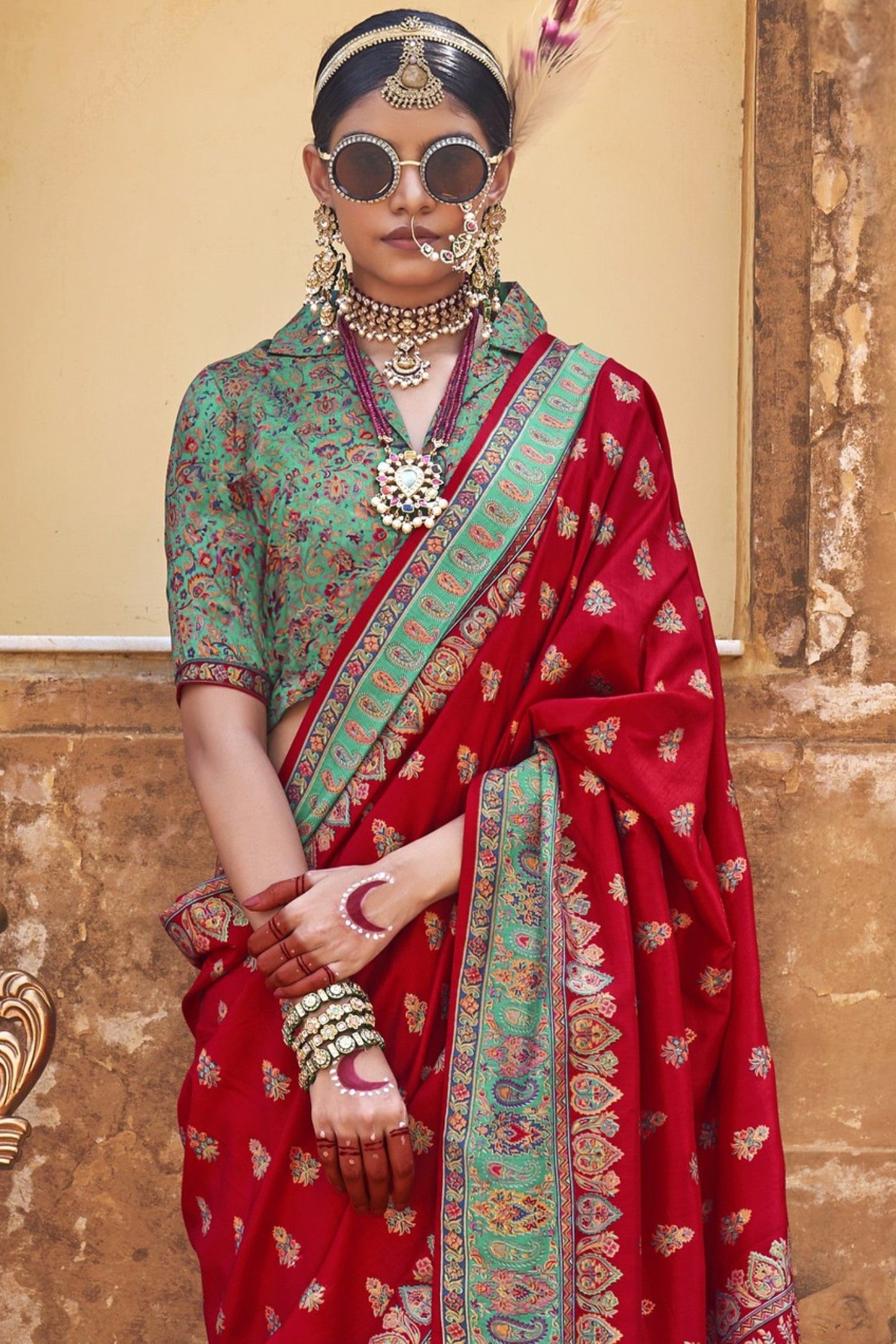 Buy MySilkLove Poppies Red Banarasi Jamawar Saree Online