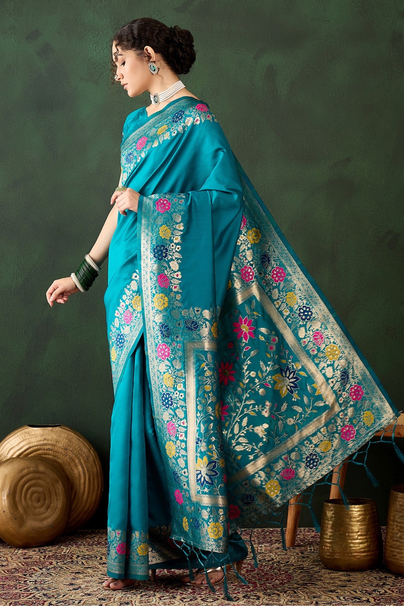 Buy MySilkLove Boston Blue Banarasi Designer Saree Online