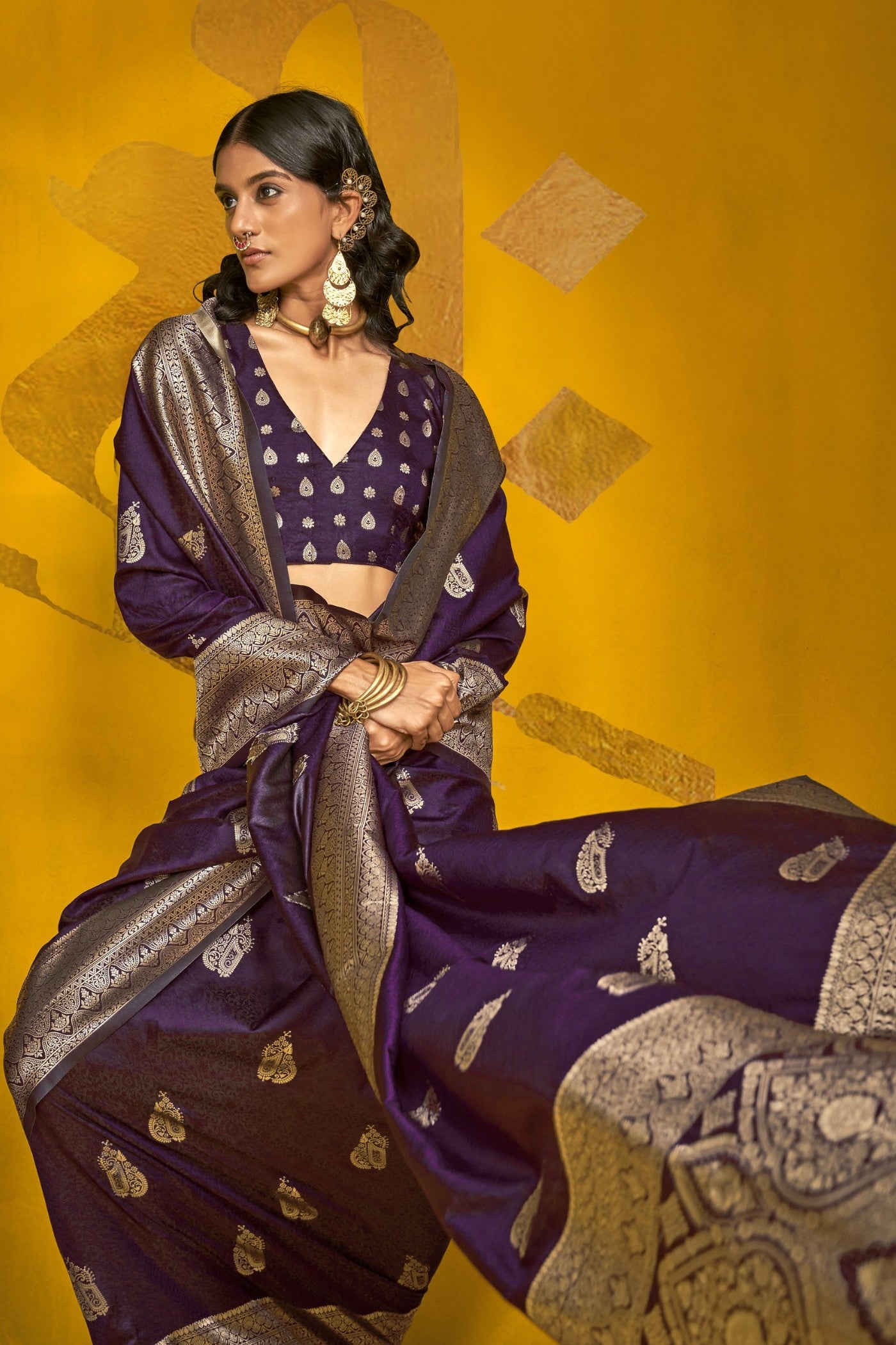 Buy MySilkLove Mulberry Purple Banarasi Handloom Silk Saree Online