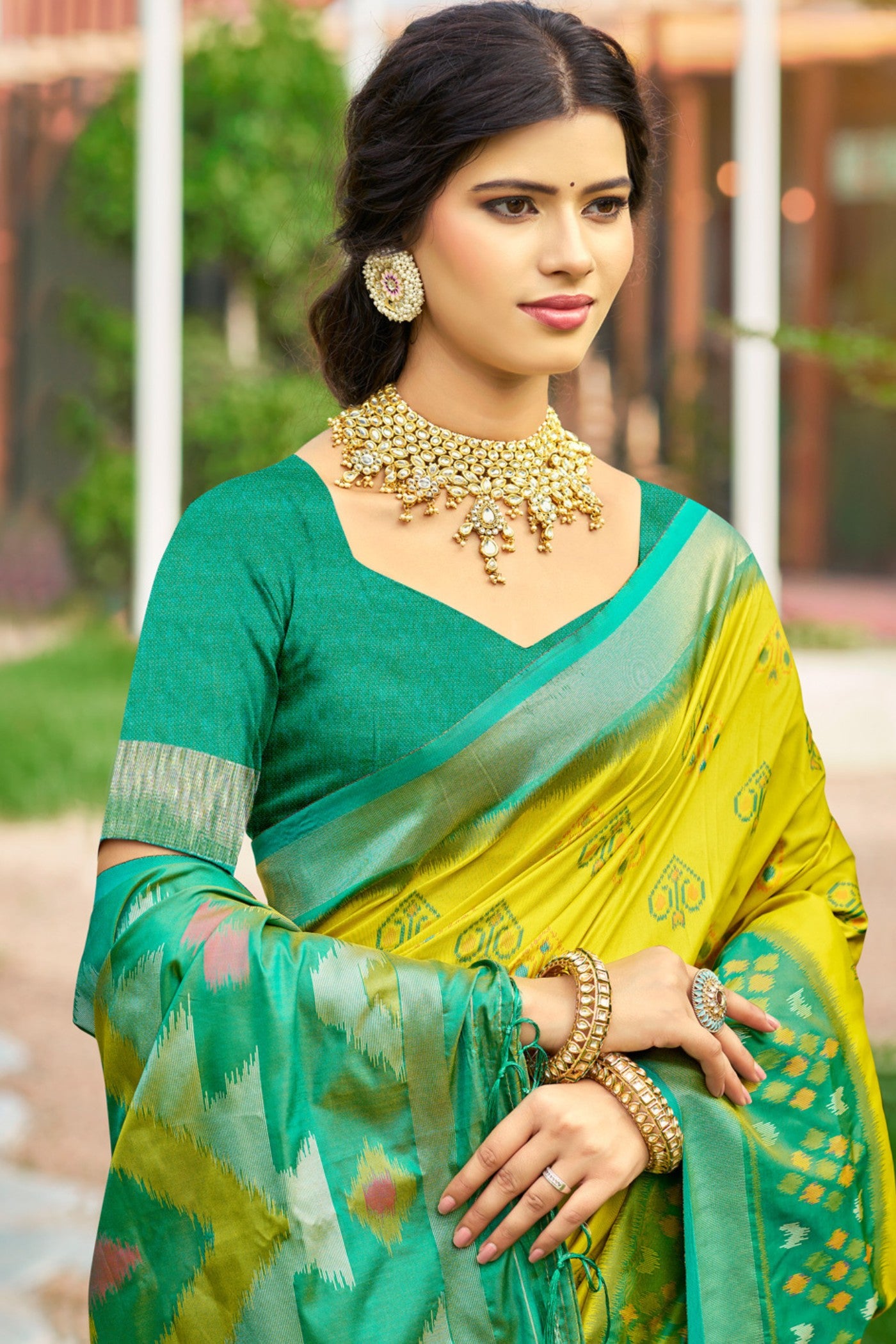 MySilkLove Paint Yellow Ikkat Soft Silk Saree