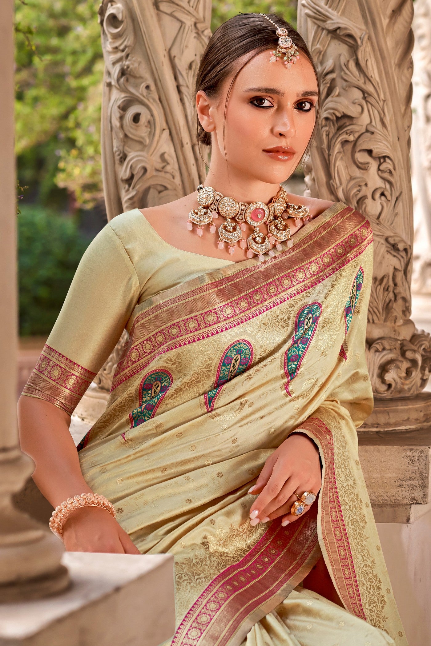 Buy MySilkLove Twine Gold Banarasi Soft Silk Saree Online