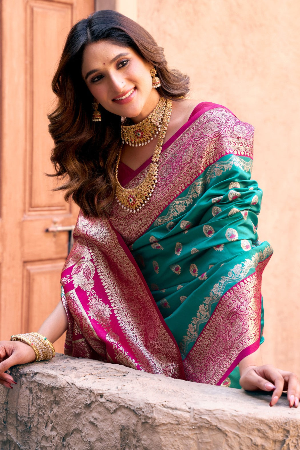 MySilkLove Tiffany Blue Woven Banarasi Soft Silk Saree