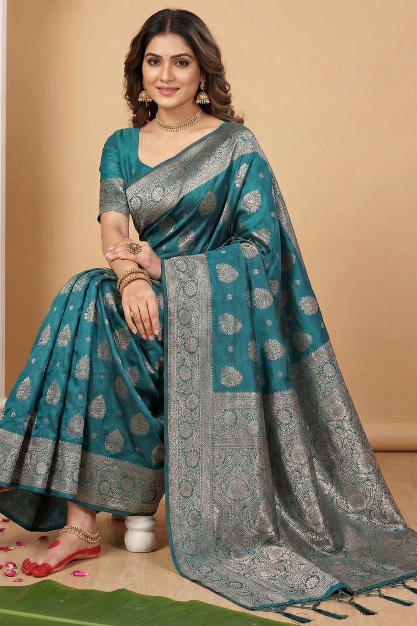 MySilkLove Cell Blue Banarasi Woven Silk Saree