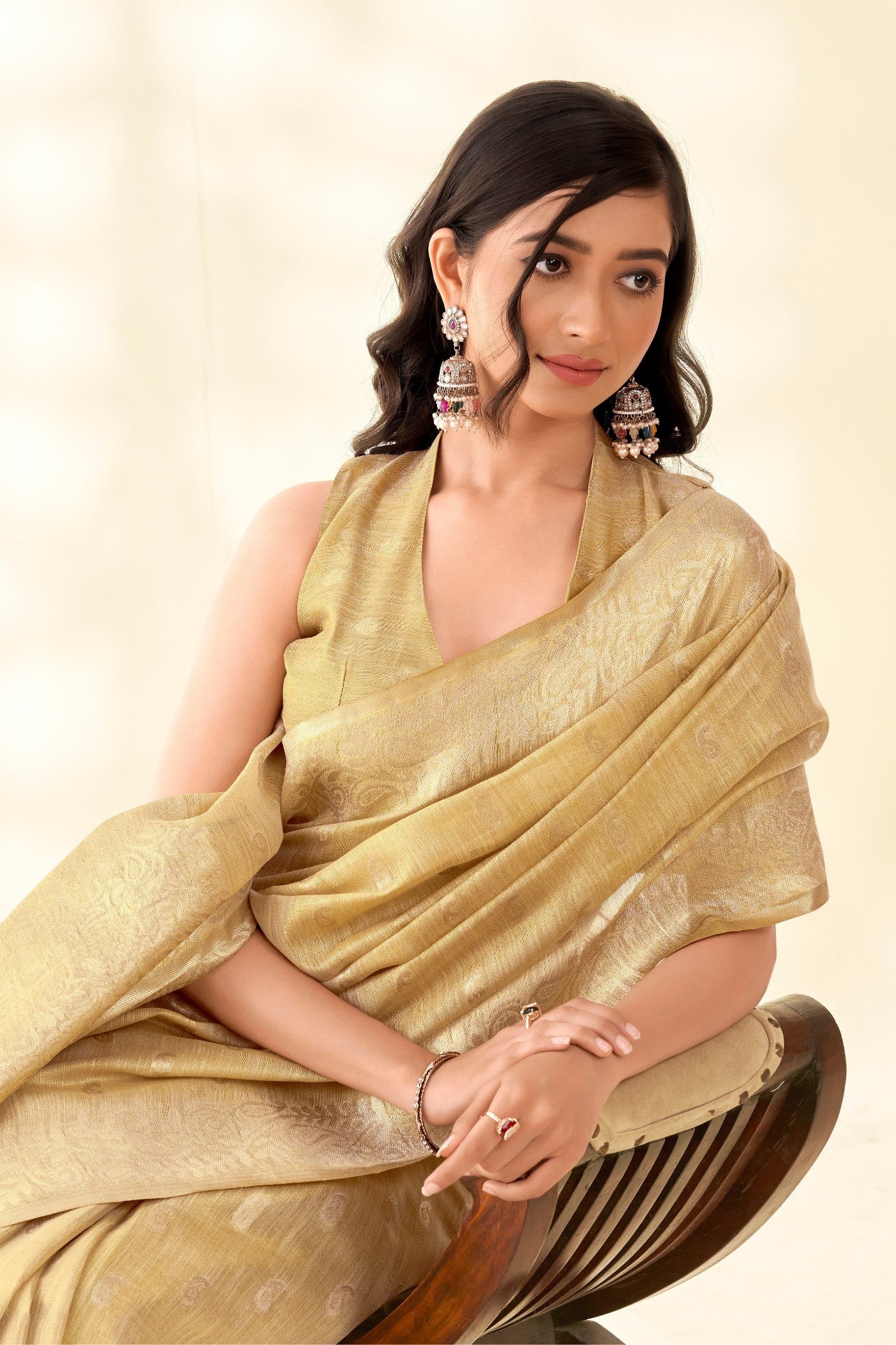 MySilkLove Oyster Cream Woven Tissue Linen Saree