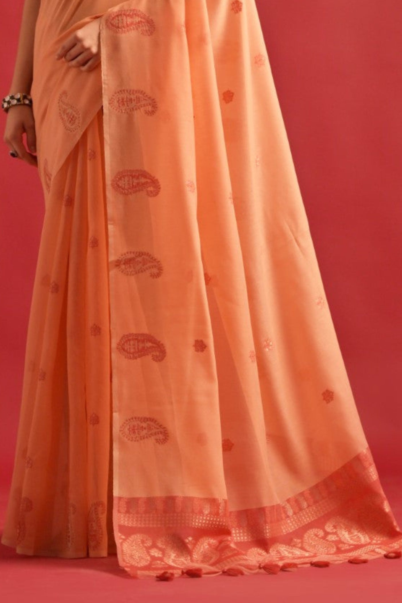 Buy MySilkLove Blushing Peach Woven Mul Cotton Saree Online