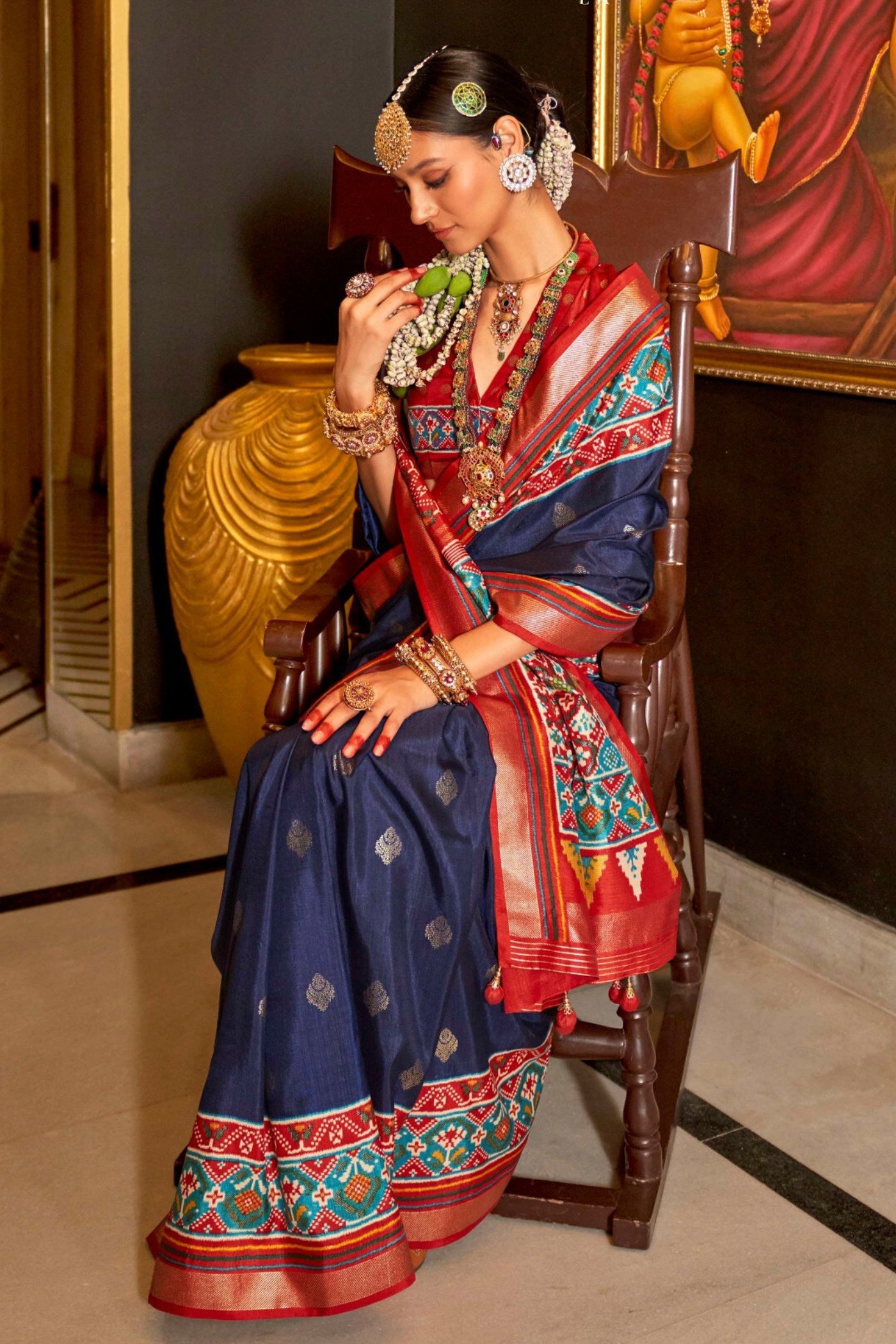 Buy MySilkLove Mirage Blue Printed Patola Saree Online