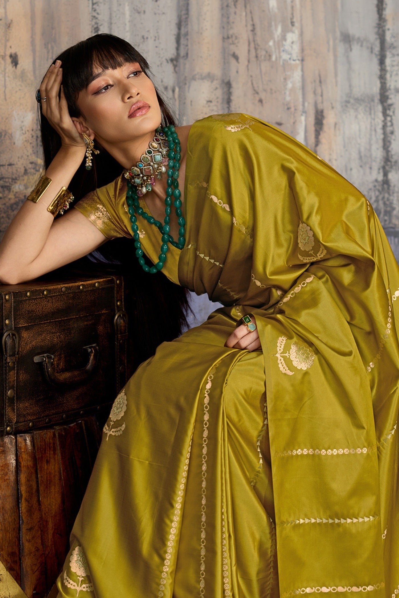 Buy MySilkLove Lime Green Handloom Satin Silk Saree Online