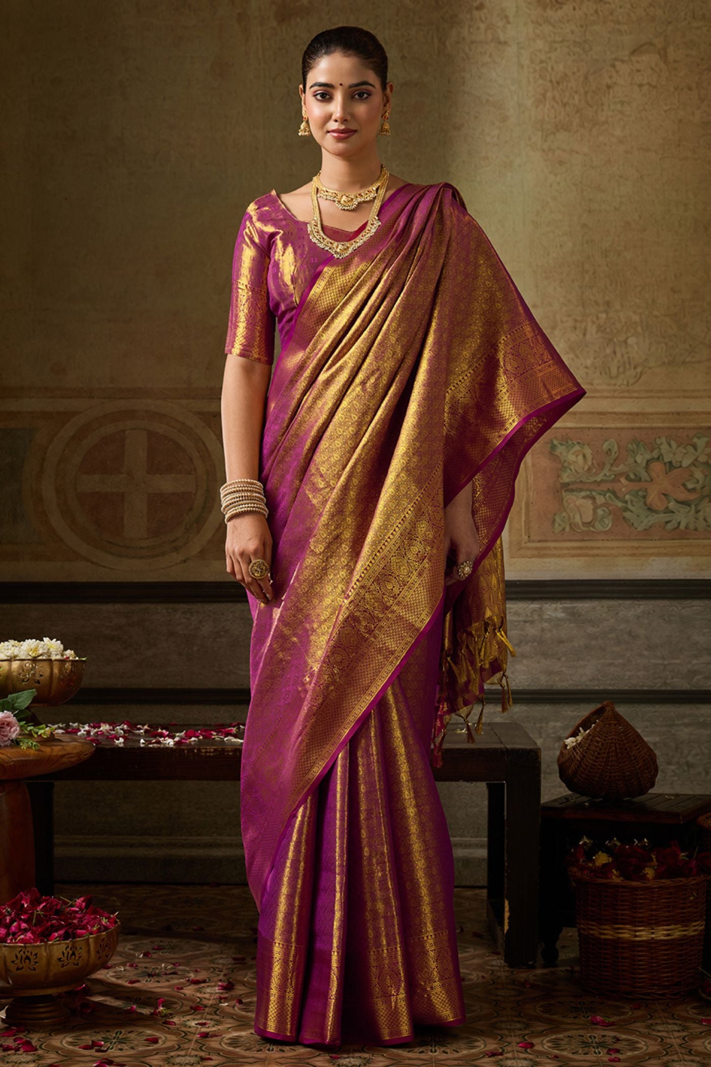Buy MySilkLove Mulberry Purple Woven Kanjivaram Saree Online