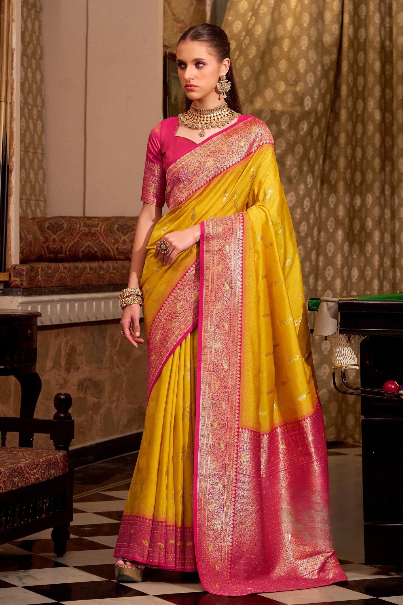 Buy MySilkLove Canary Yellow Woven Banarsi Saree Online