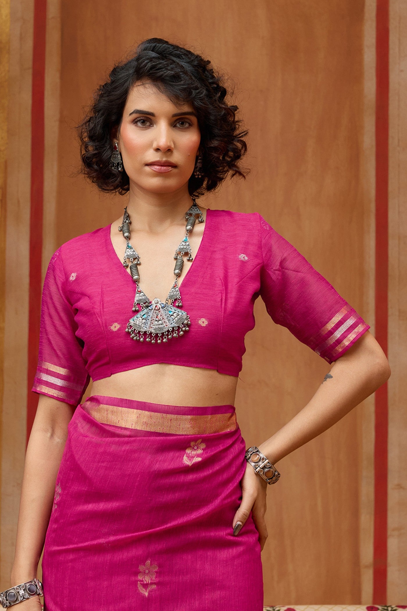 Buy MySilkLove Baby Pink Handloom Munga Cotton Saree Online