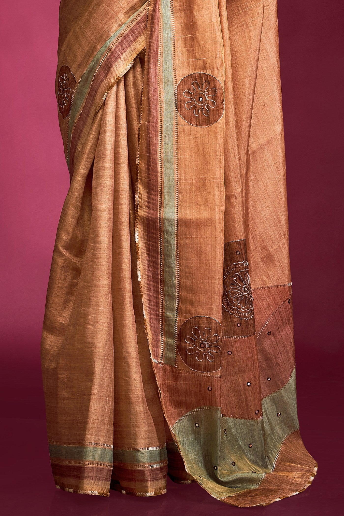 Buy MySilkLove Plum Peach Woven Tussar Silk Saree Online