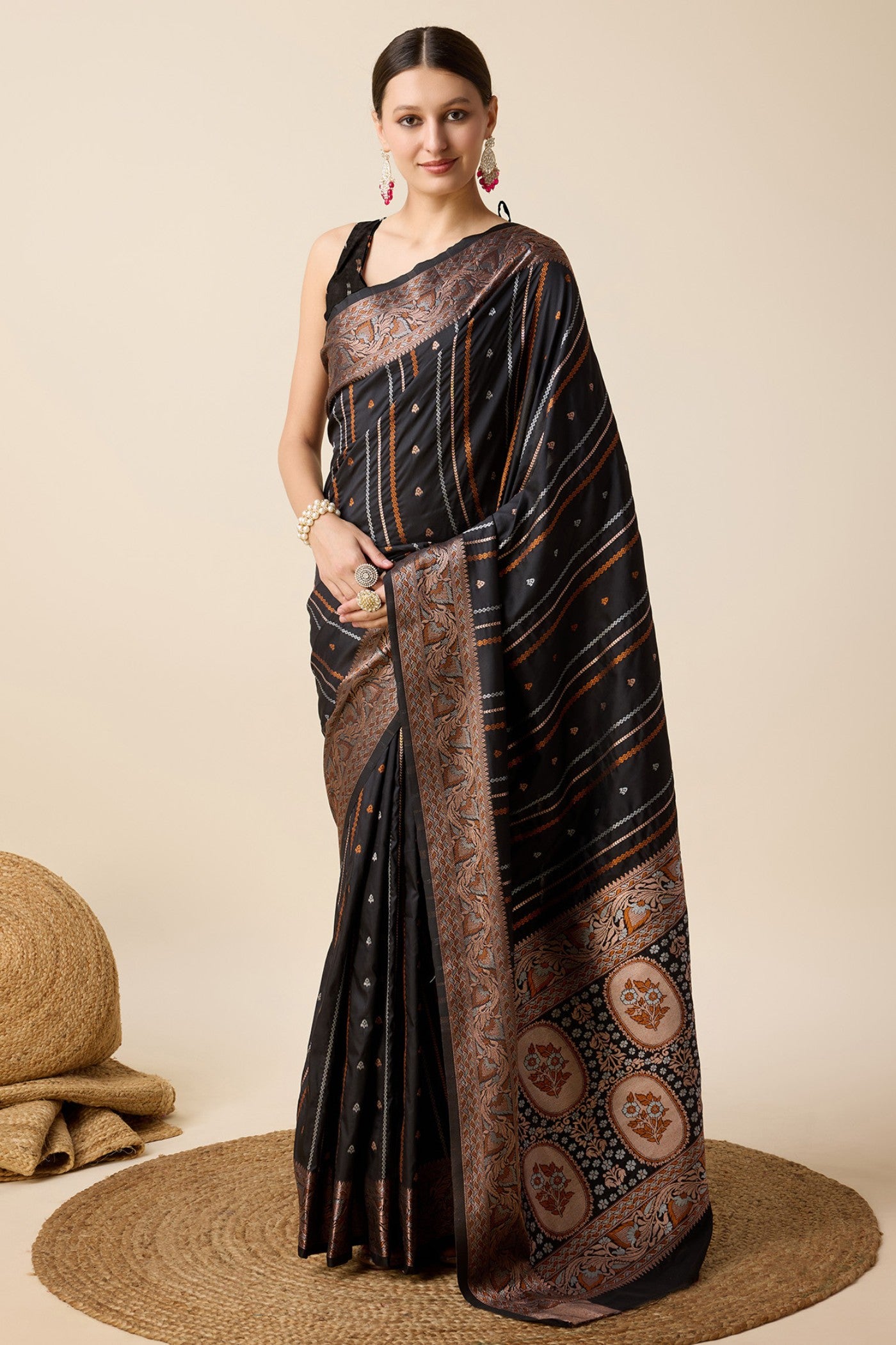 Buy MySilkLove Soot Black Zari Woven Banarasi Saree Online