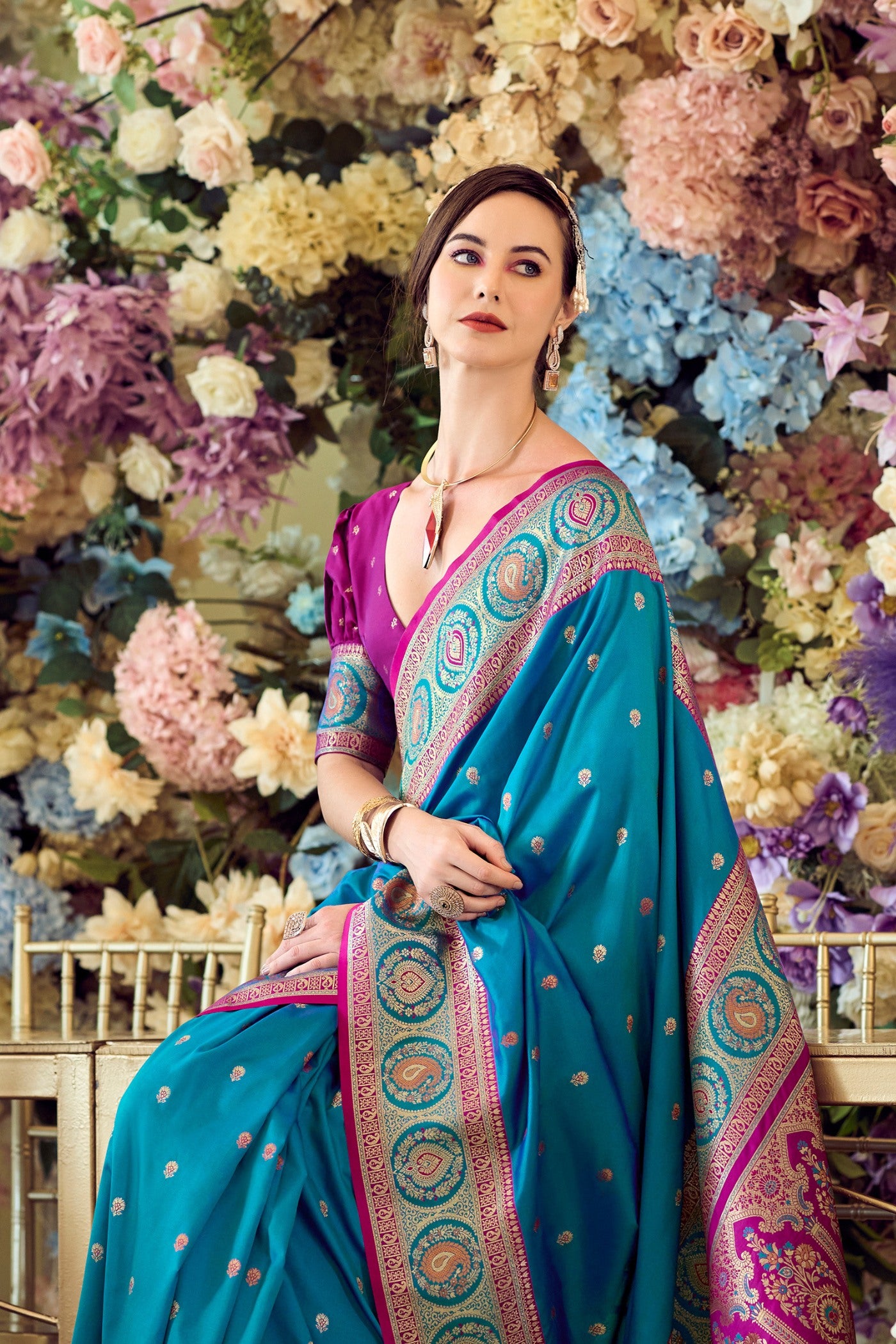 Buy MySilkLove Surfie Blue Woven Banarasi Soft Silk Saree Online